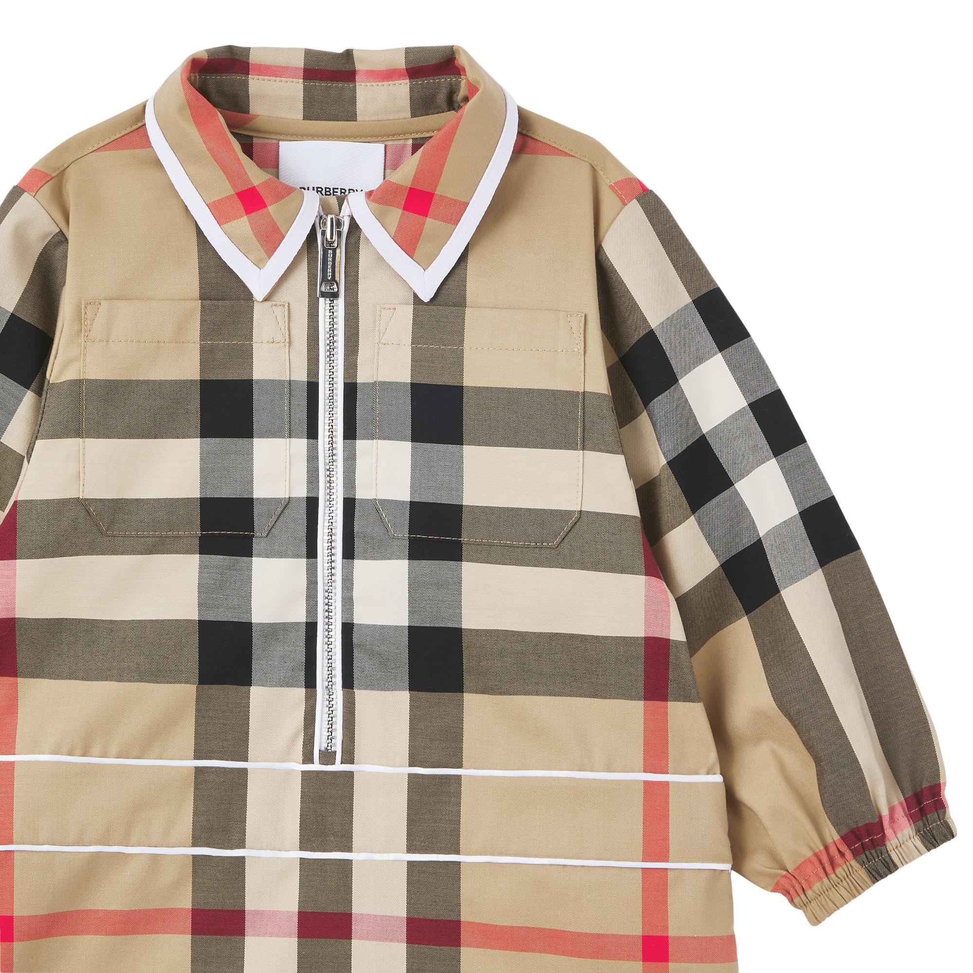 롱 슬리브 체크 스트레치 코튼 드레스