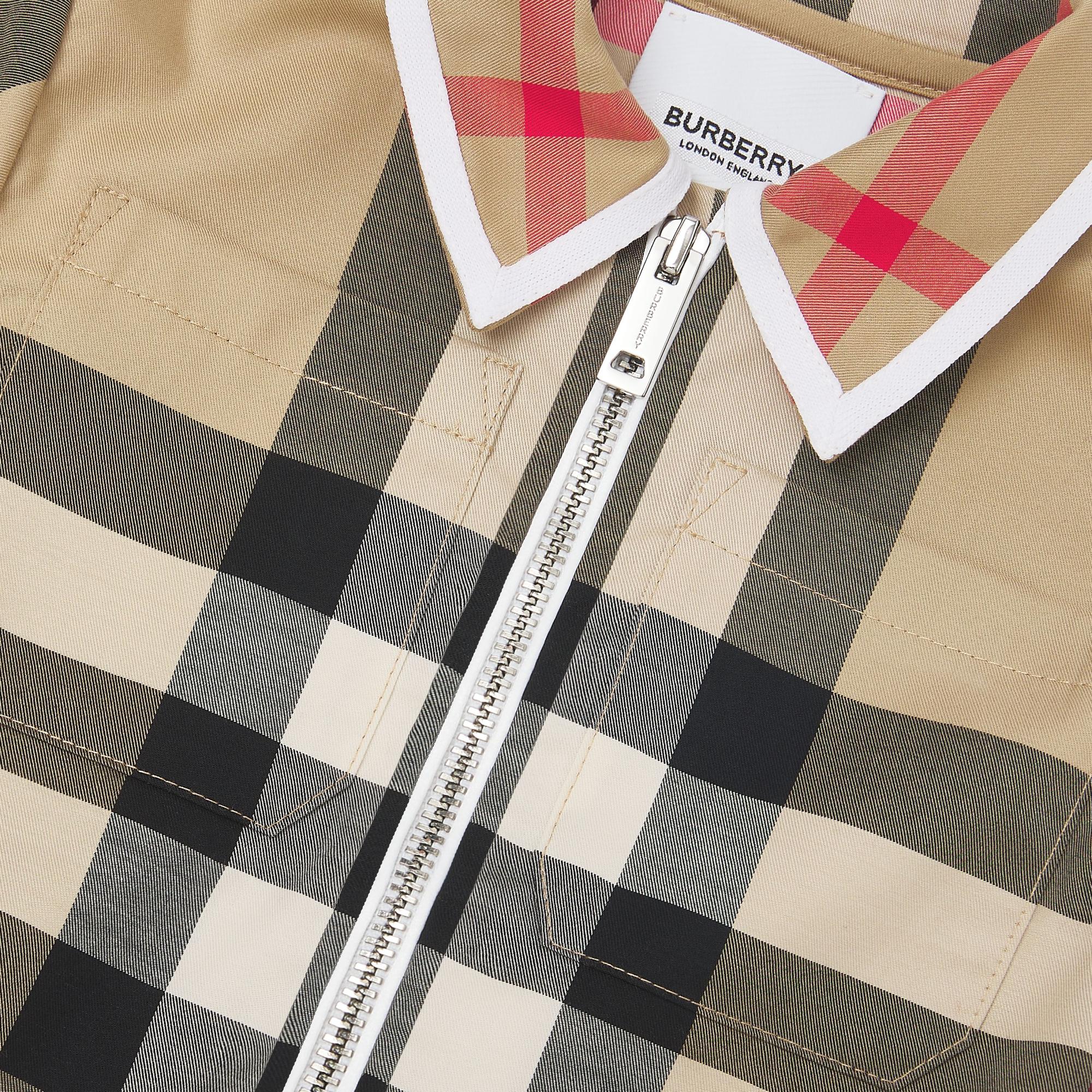 롱 슬리브 체크 스트레치 코튼 드레스