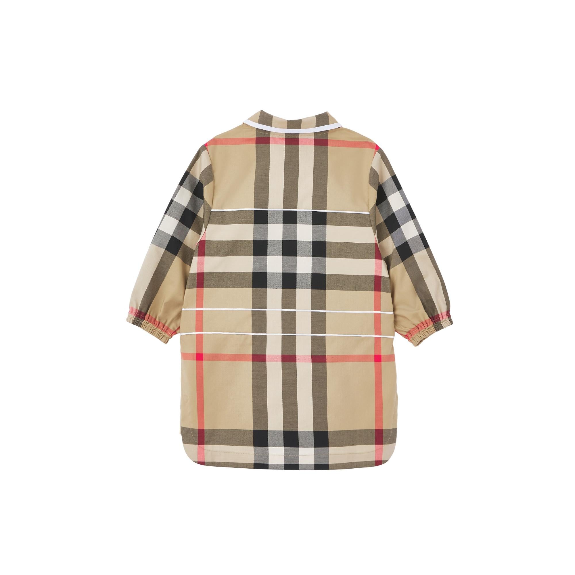 롱 슬리브 체크 스트레치 코튼 드레스