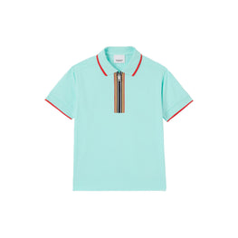 아이콘 스트라이프 디테일 코튼 지퍼 프런트 폴로셔츠