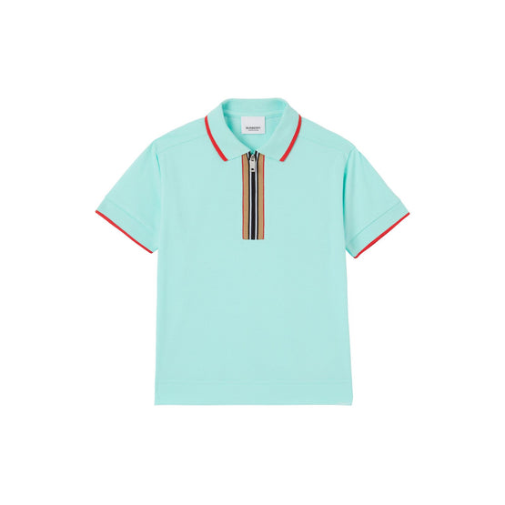 아이콘 스트라이프 디테일 코튼 지퍼 프런트 폴로셔츠