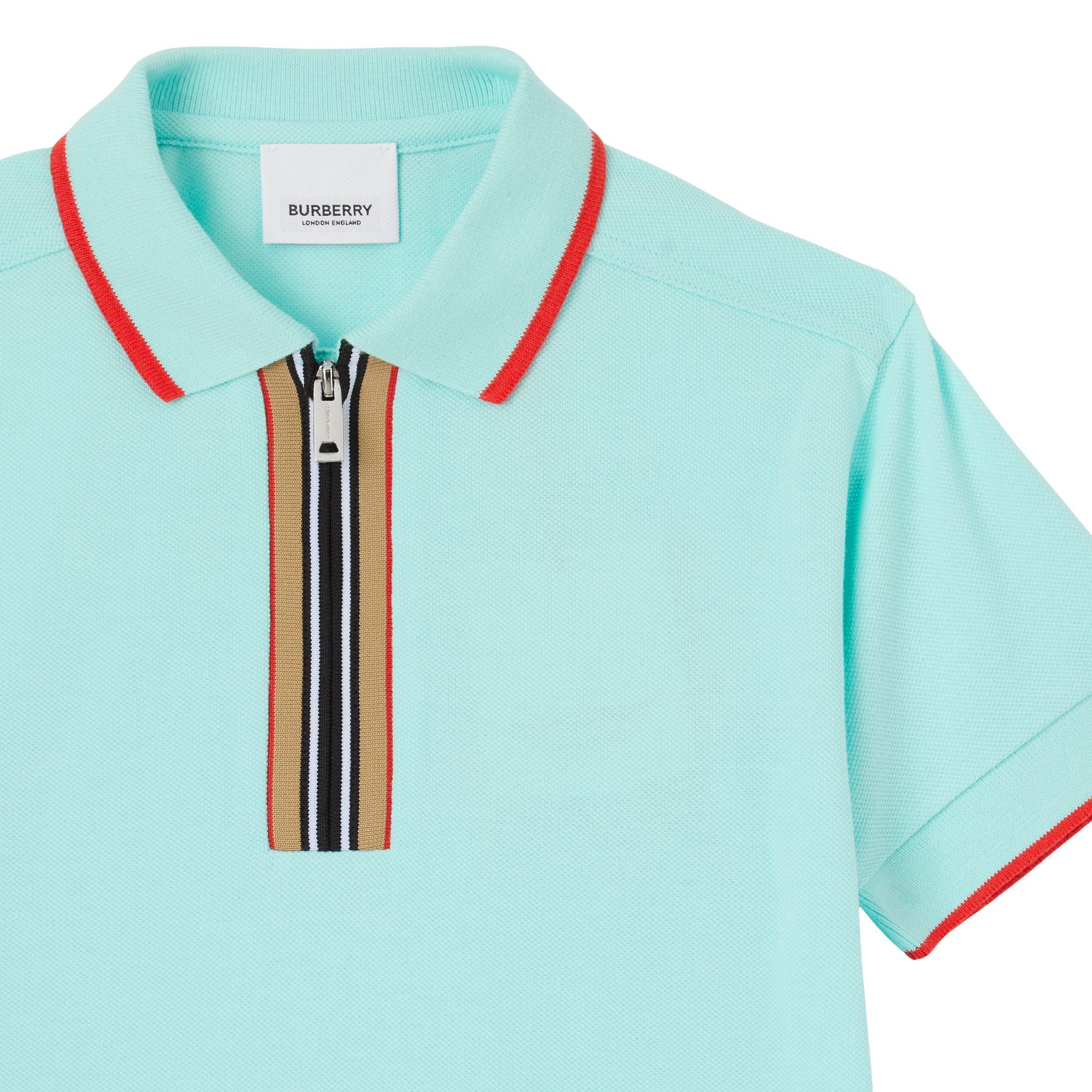 아이콘 스트라이프 디테일 코튼 지퍼 프런트 폴로셔츠