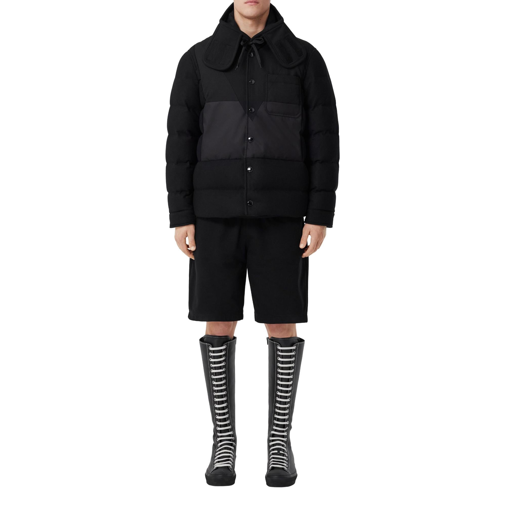 지오메트릭 패널 울 캐시미어 나일론 오버셔츠