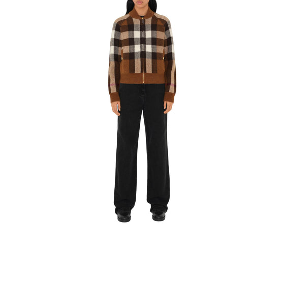 체크 인타르시아 울 캐시미어 보머 재킷