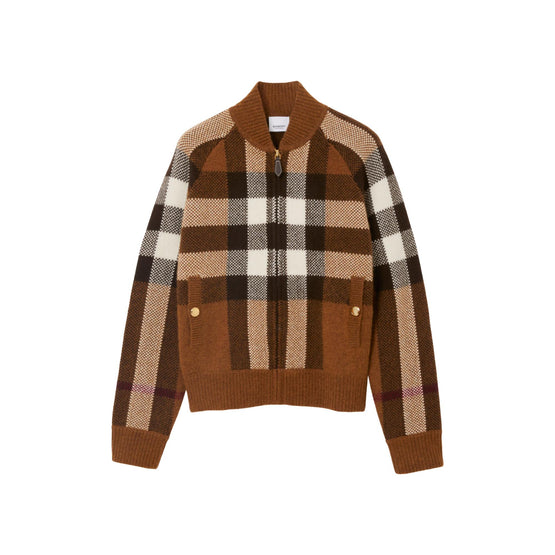 체크 인타르시아 울 캐시미어 보머 재킷