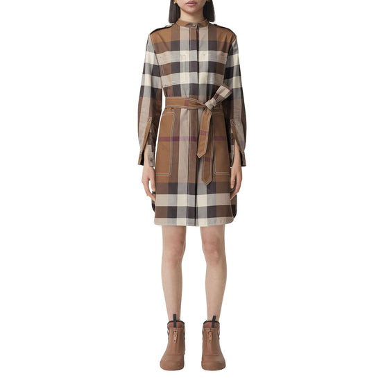 체크 코튼 포플린 타이 웨이스트 셔츠 드레스