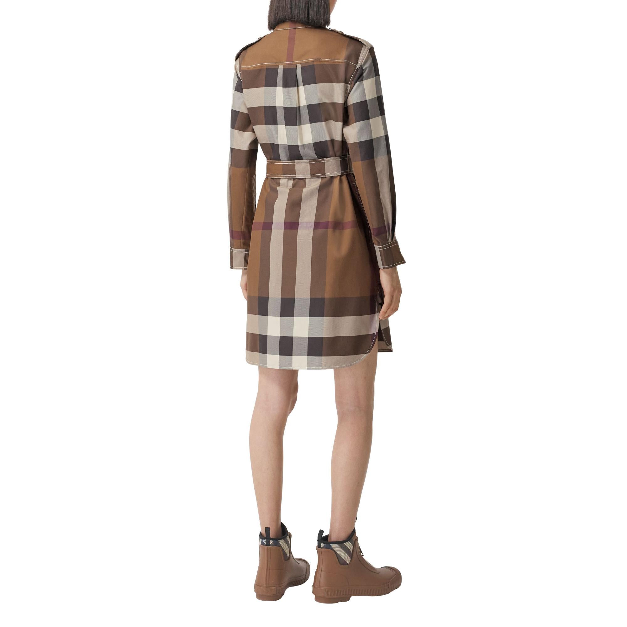 체크 코튼 포플린 타이 웨이스트 셔츠 드레스