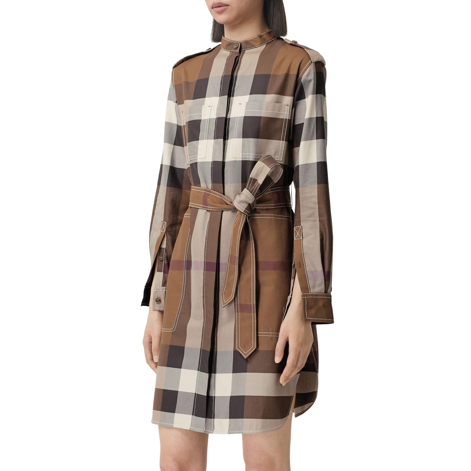 체크 코튼 포플린 타이 웨이스트 셔츠 드레스