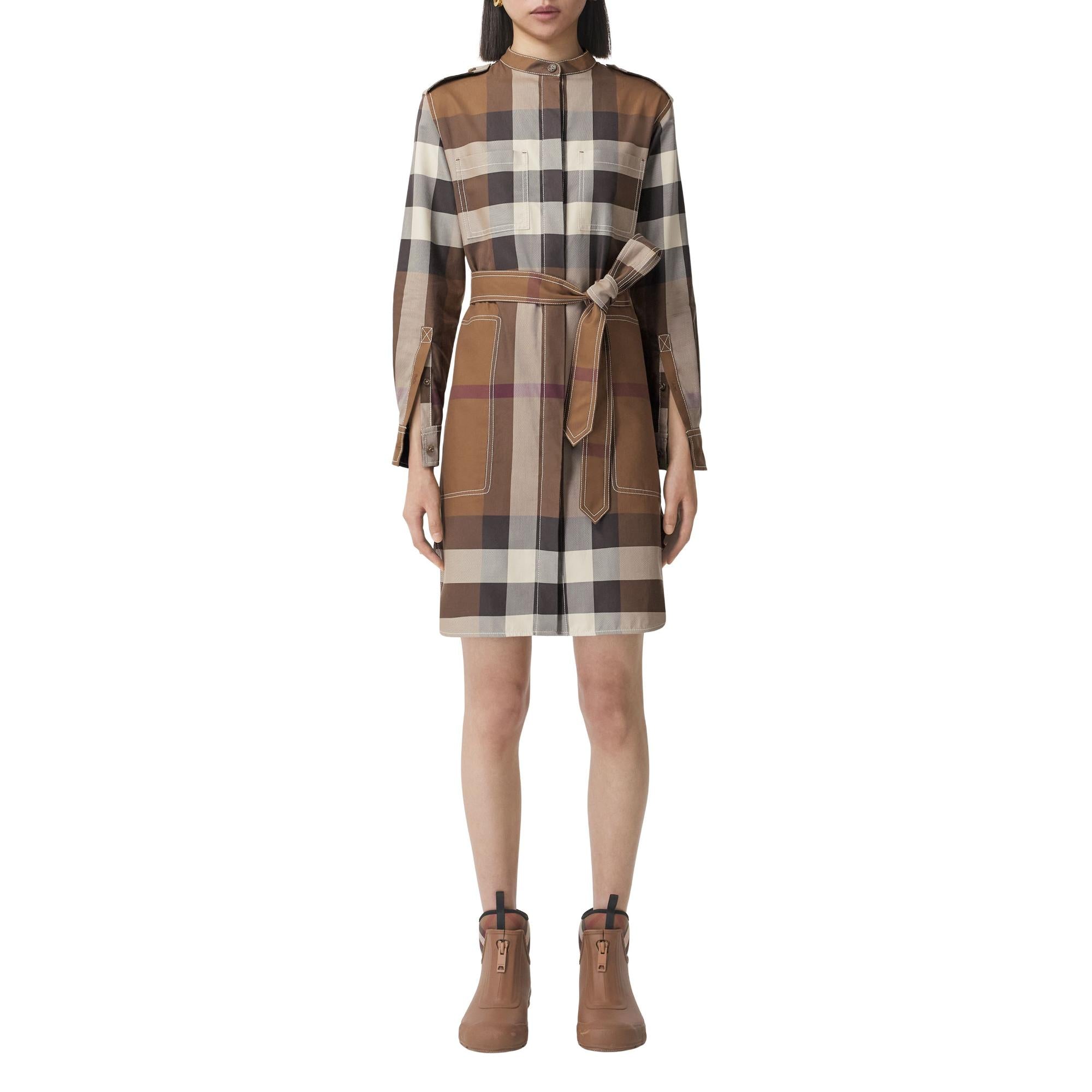 체크 코튼 포플린 타이 웨이스트 셔츠 드레스