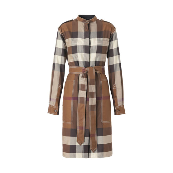 체크 코튼 포플린 타이 웨이스트 셔츠 드레스