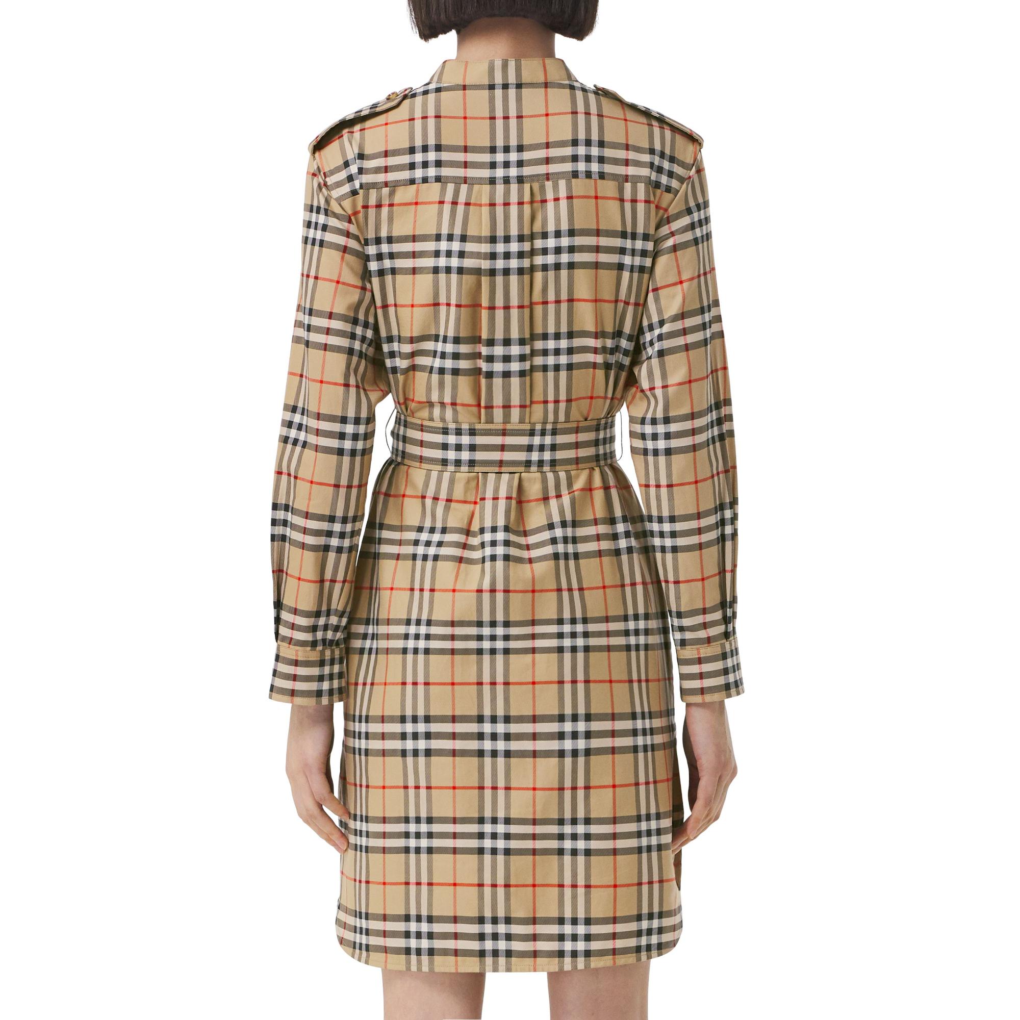 빈티지 체크 코튼 타이 웨이스트 셔츠 드레스