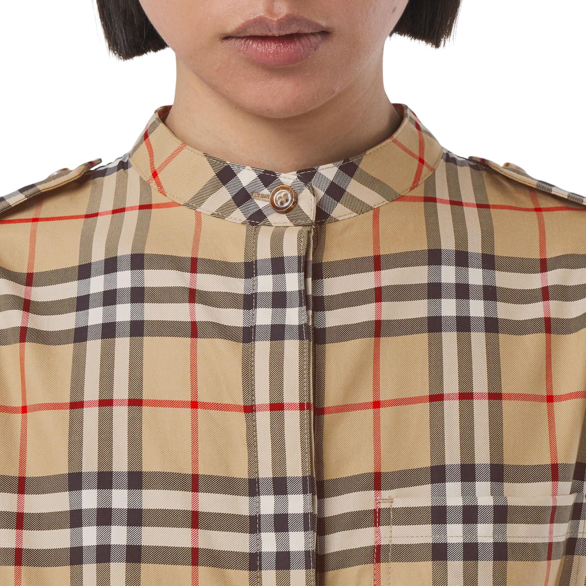 빈티지 체크 코튼 타이 웨이스트 셔츠 드레스