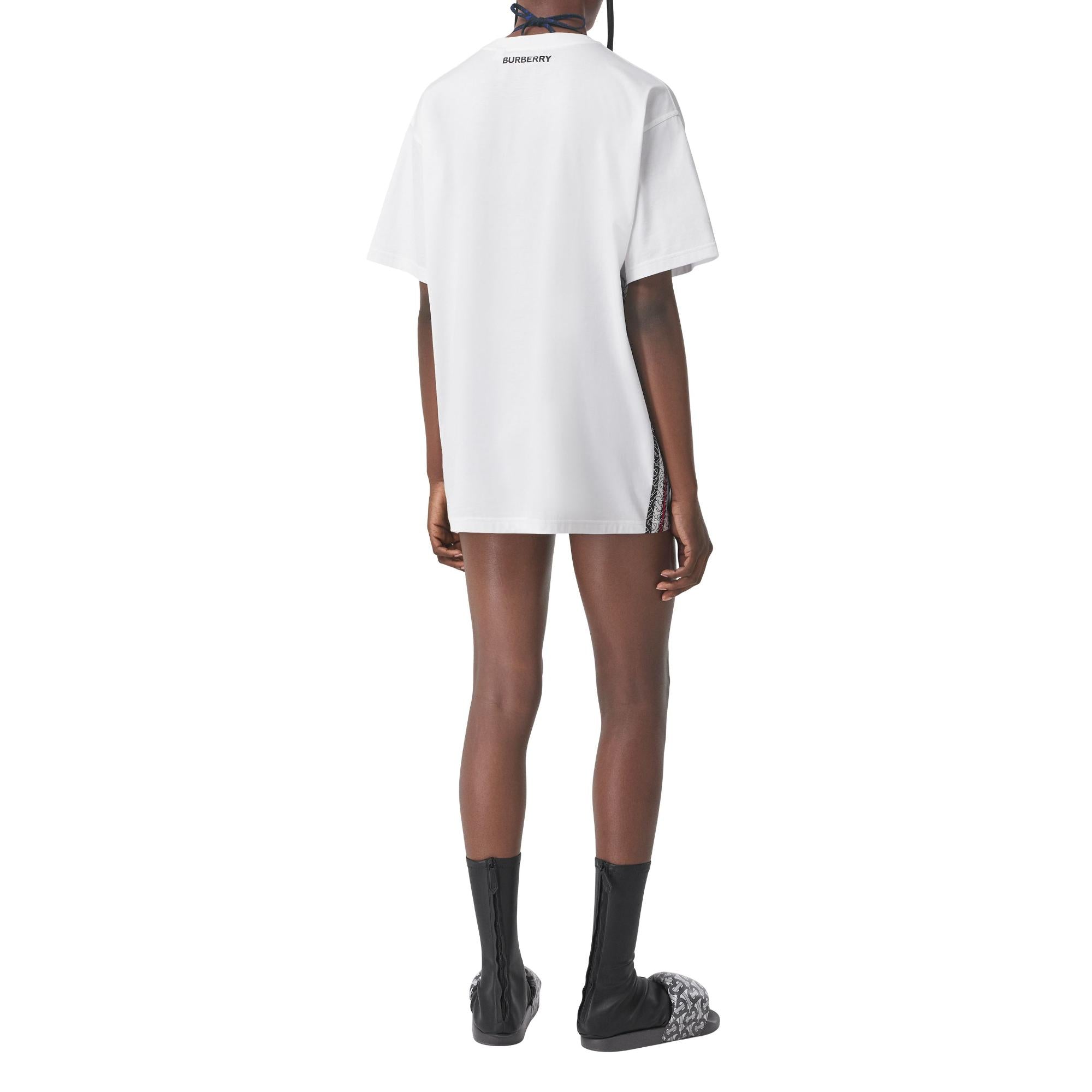 모노그램 스트라이프 프린트 코튼 오버사이즈 티셔츠