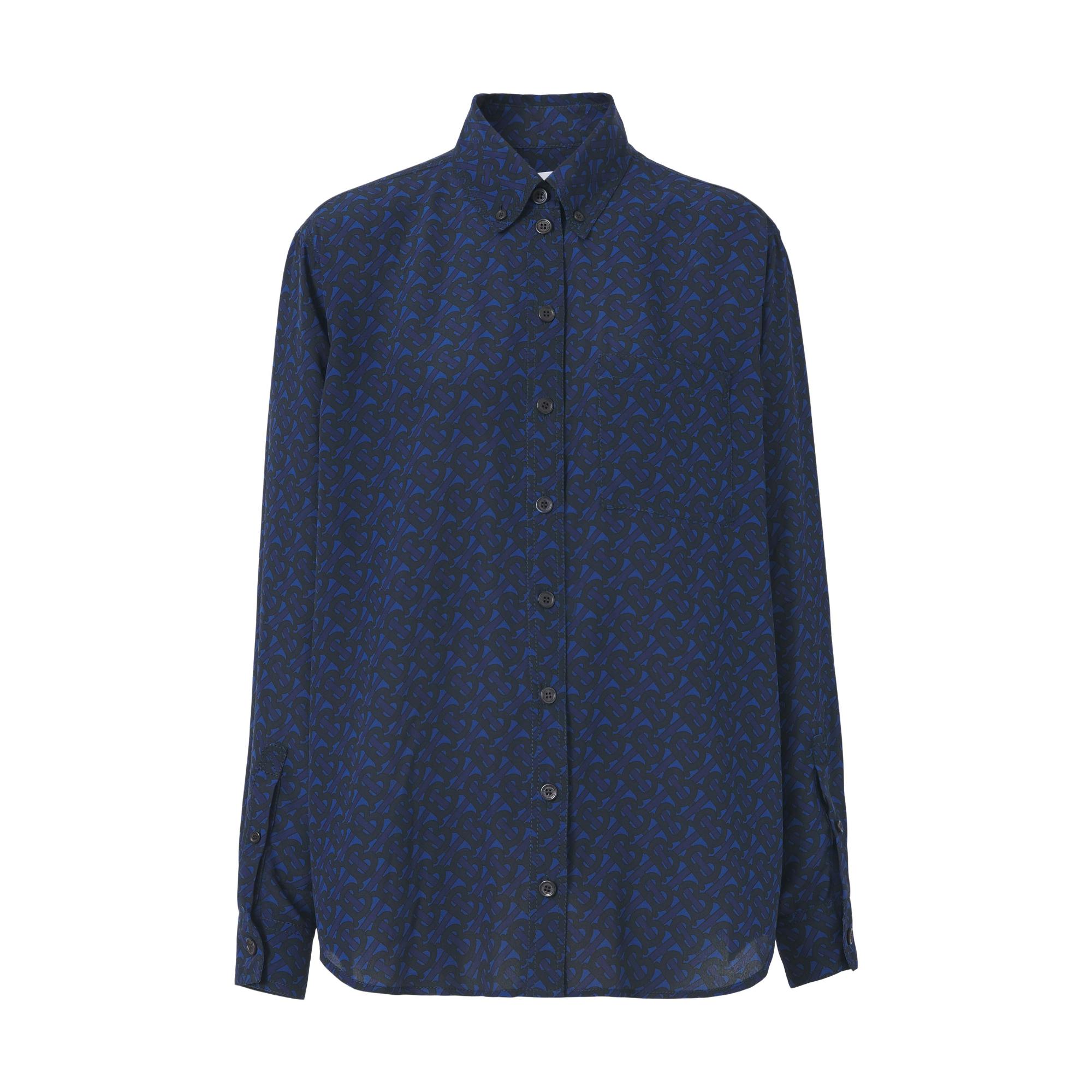 모노그램 프린트 실크 오버사이즈 셔츠