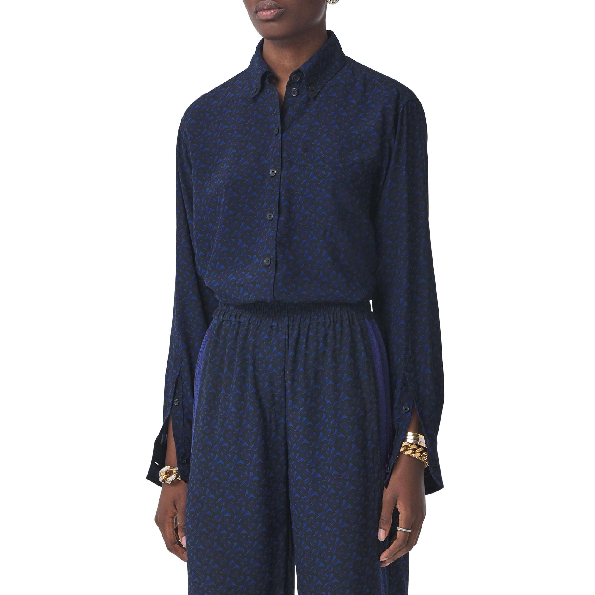 모노그램 프린트 실크 오버사이즈 셔츠