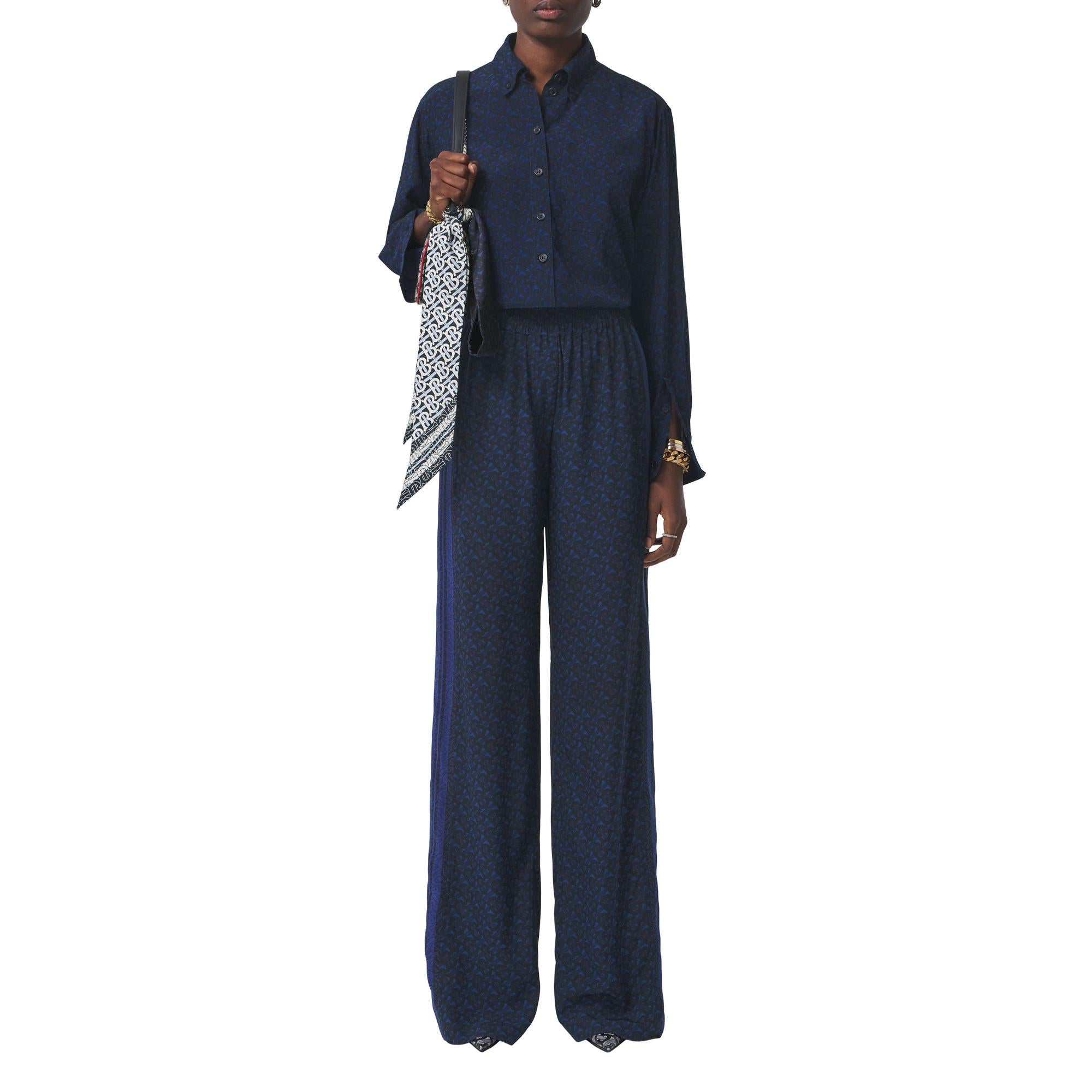 모노그램 프린트 실크 오버사이즈 셔츠