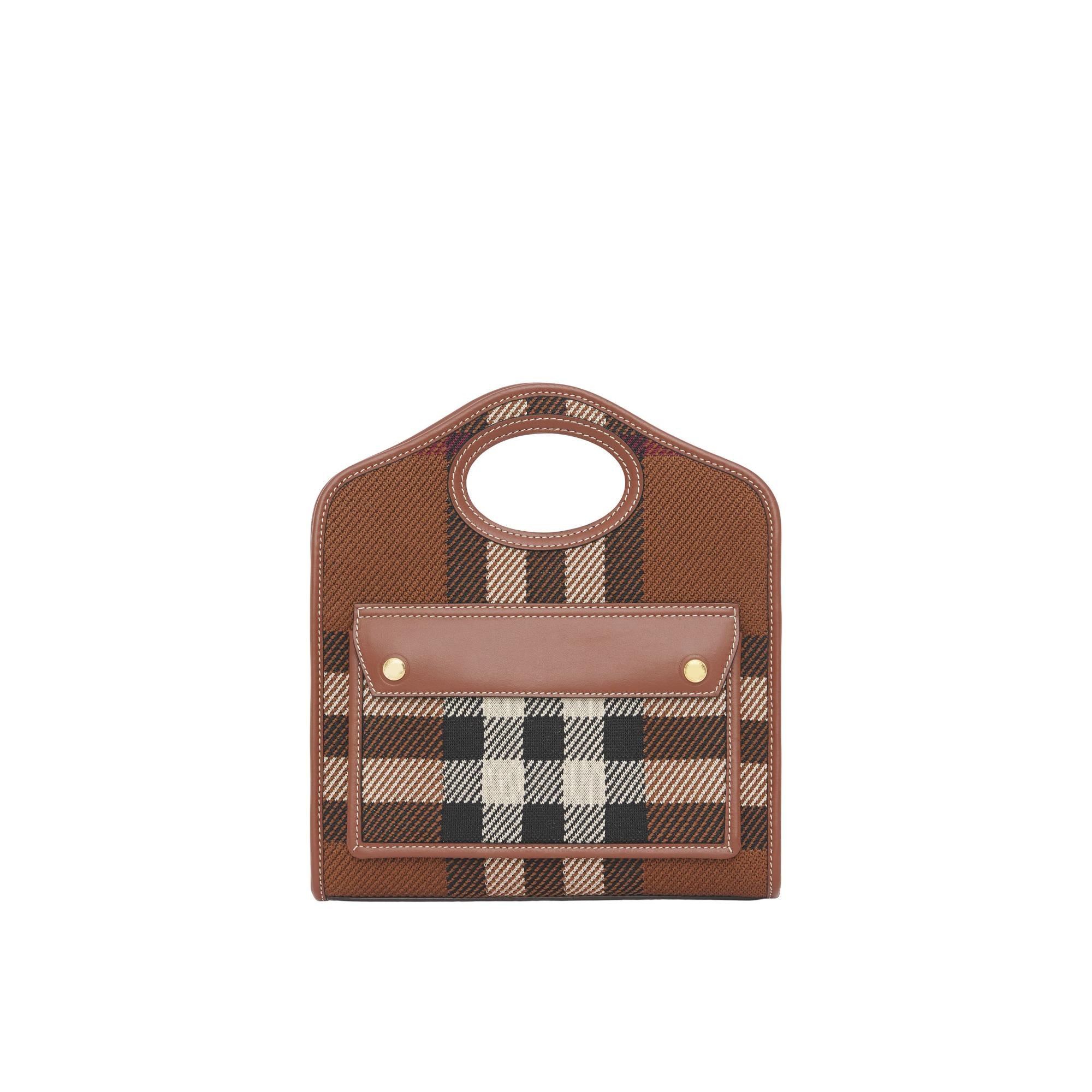 니트 체크 레더 미니 포켓 백