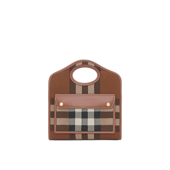 니트 체크 레더 미니 포켓 백