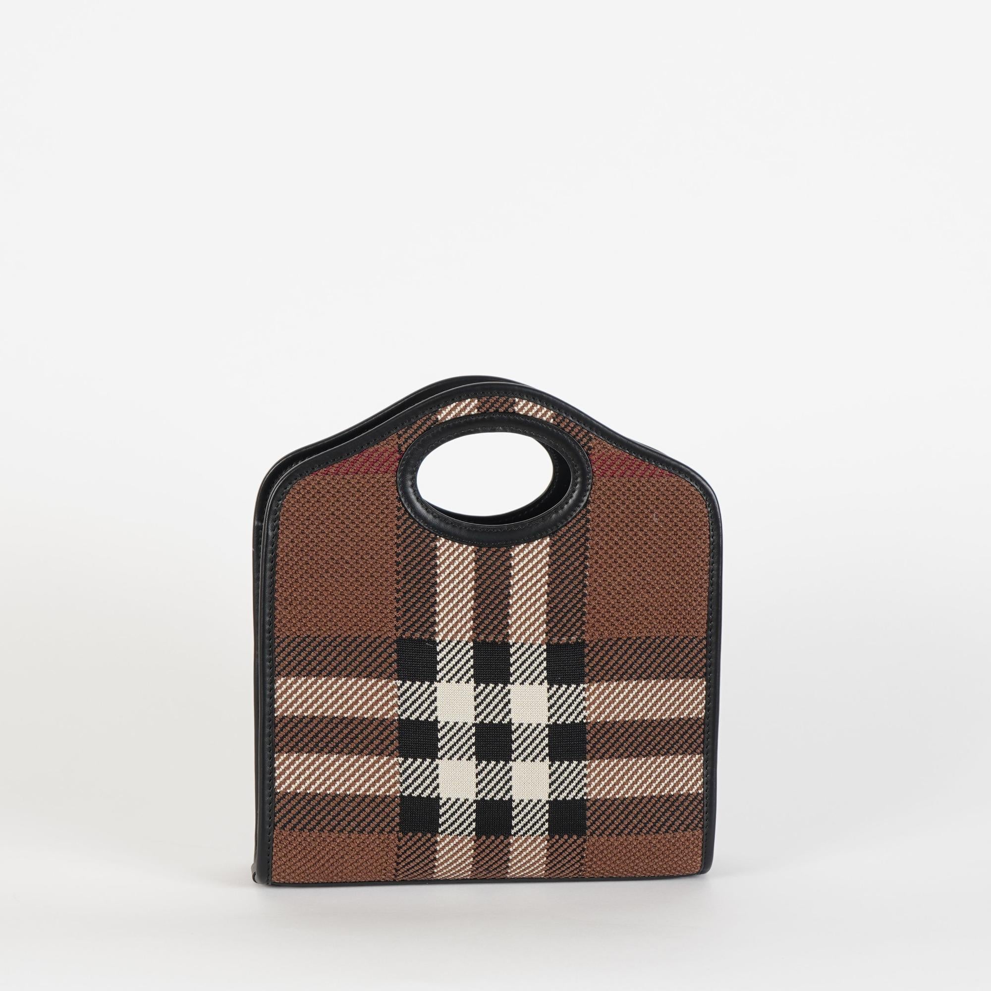 니트 체크 레더 미니 포켓 백