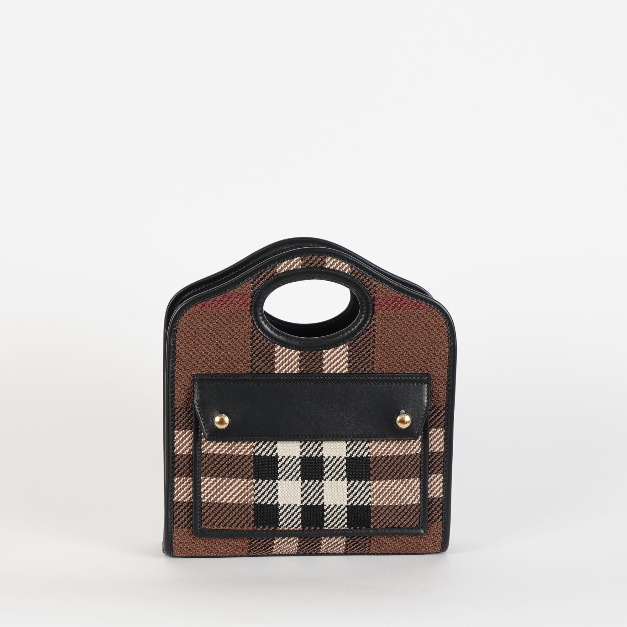 니트 체크 레더 미니 포켓 백