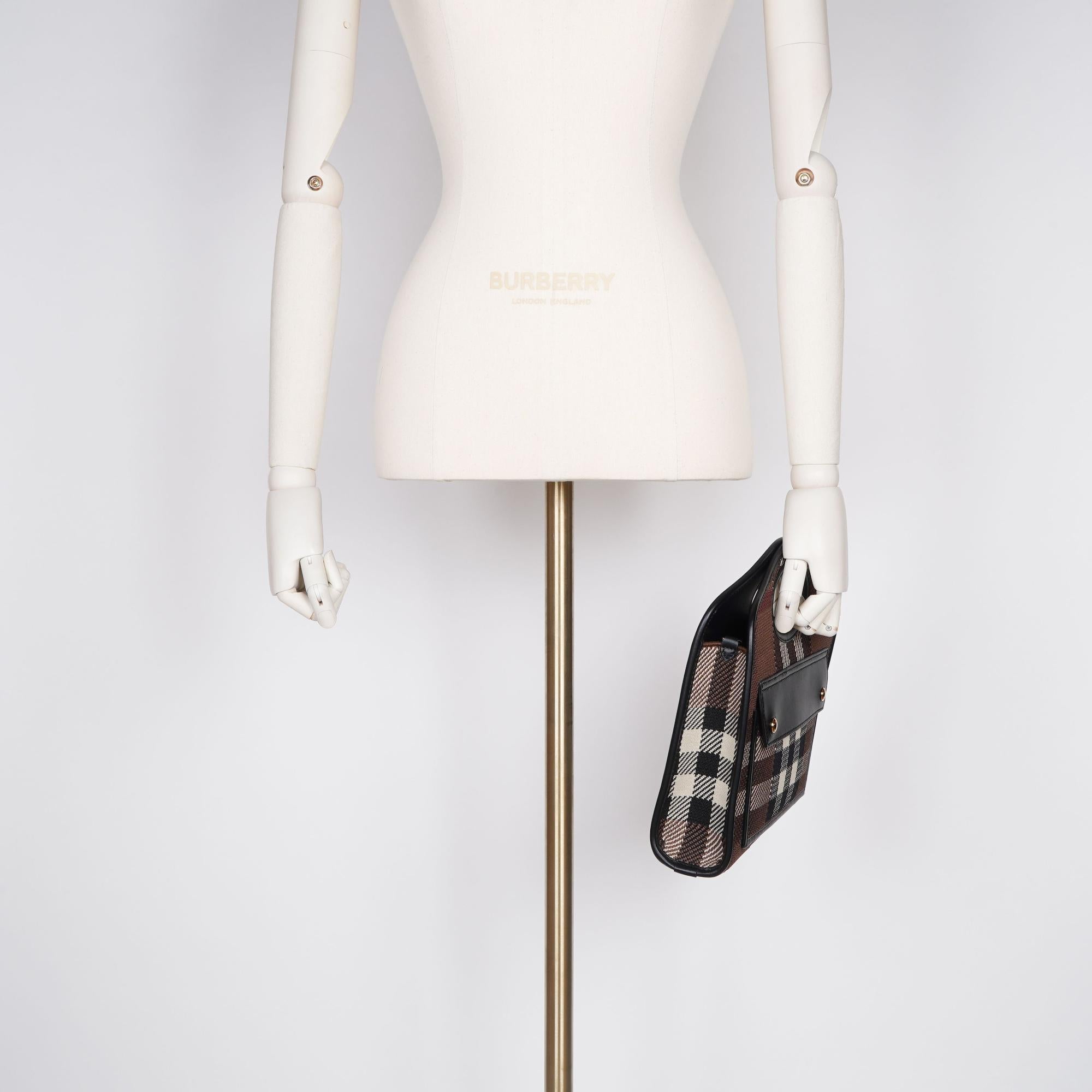 니트 체크 레더 미니 포켓 백