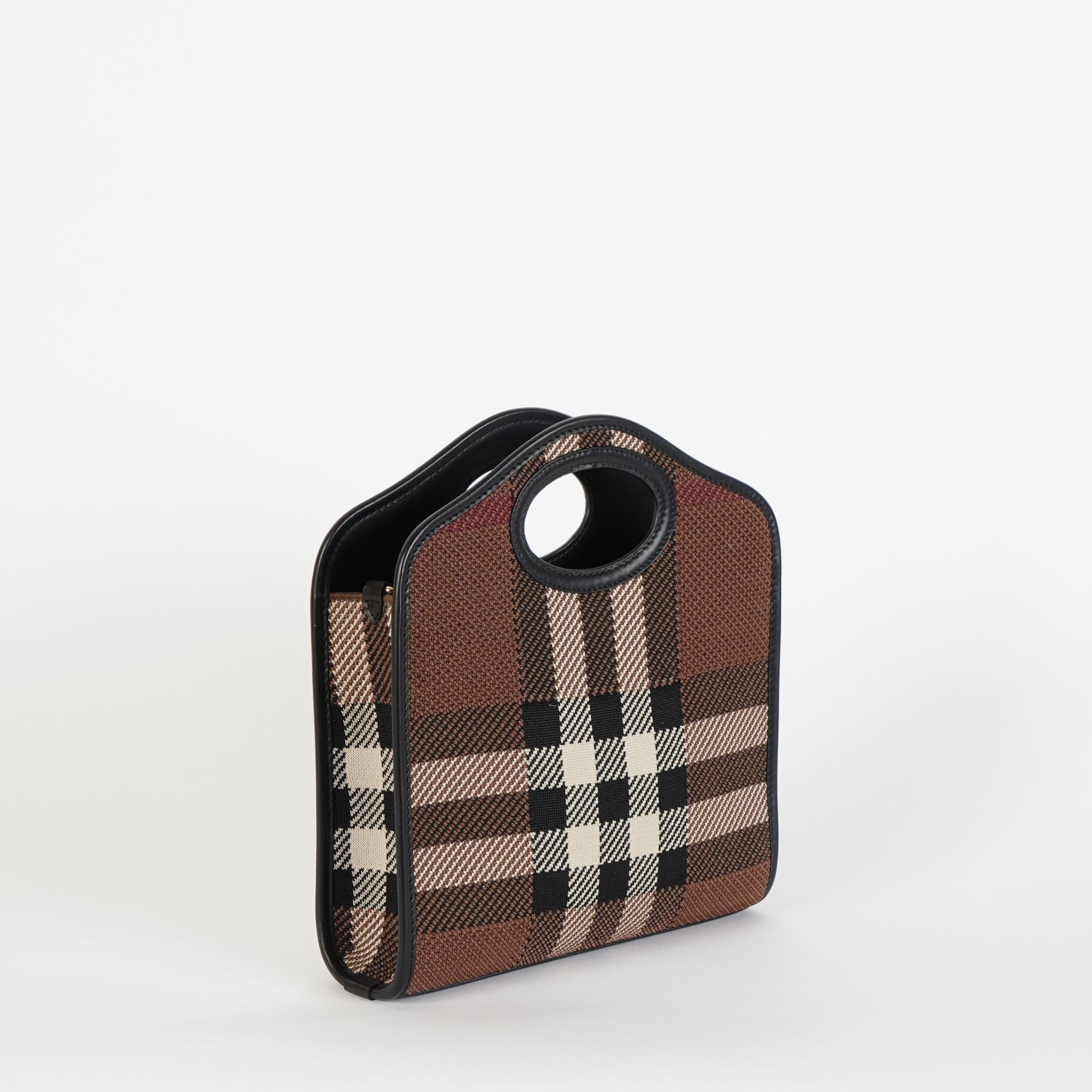 니트 체크 레더 미니 포켓 백