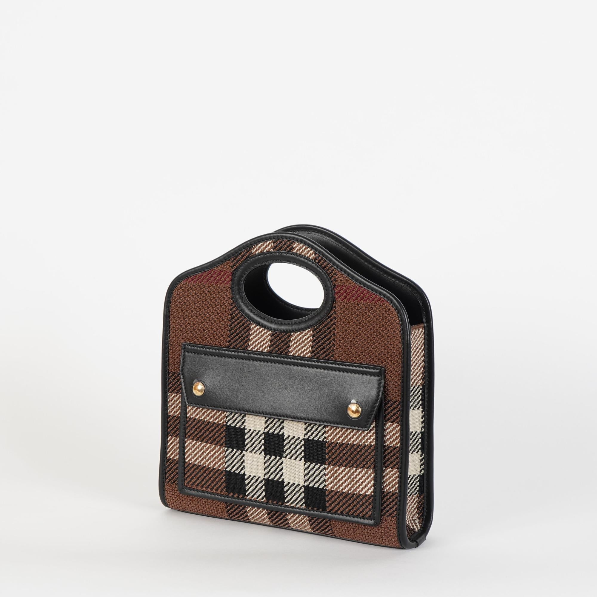 니트 체크 레더 미니 포켓 백