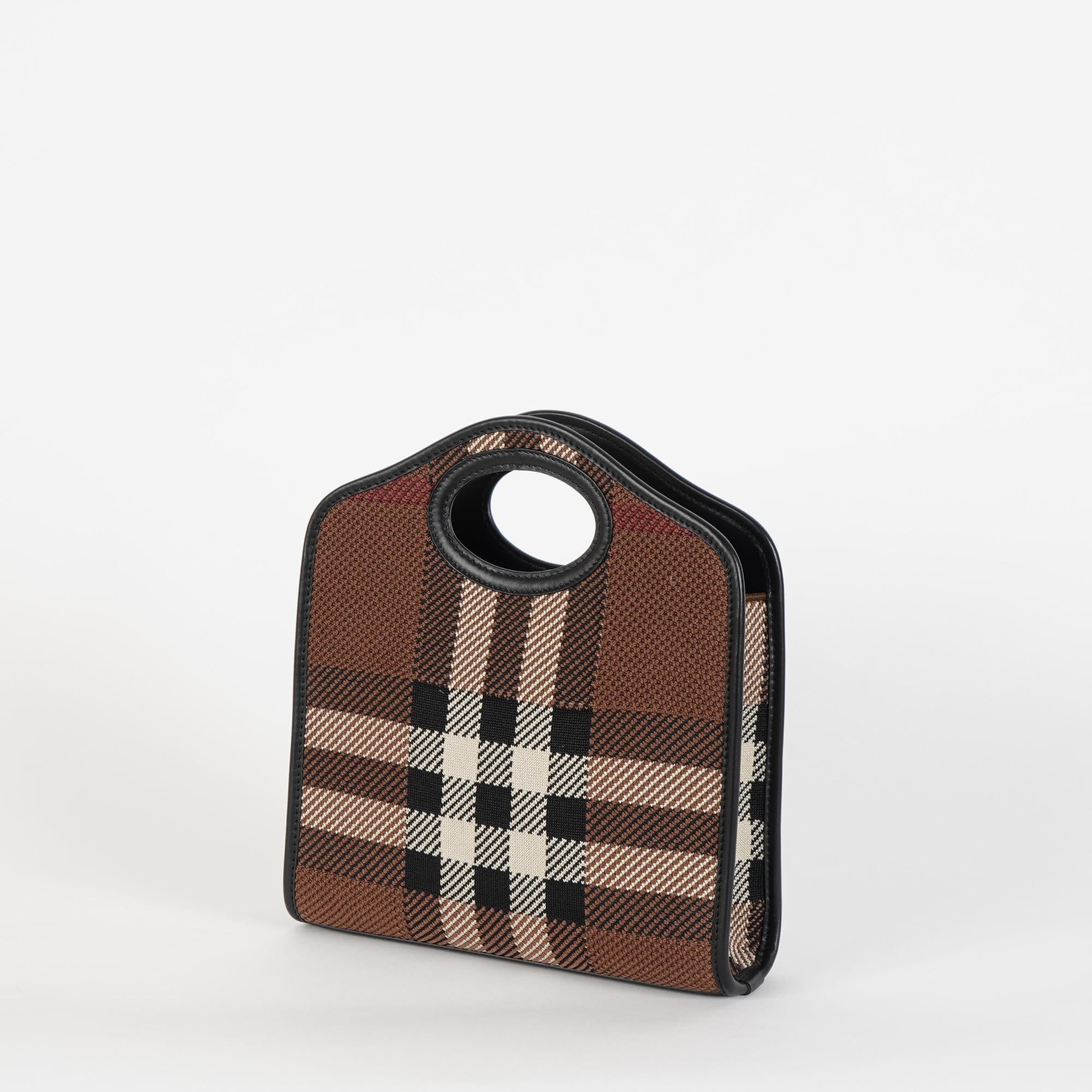 니트 체크 레더 미니 포켓 백