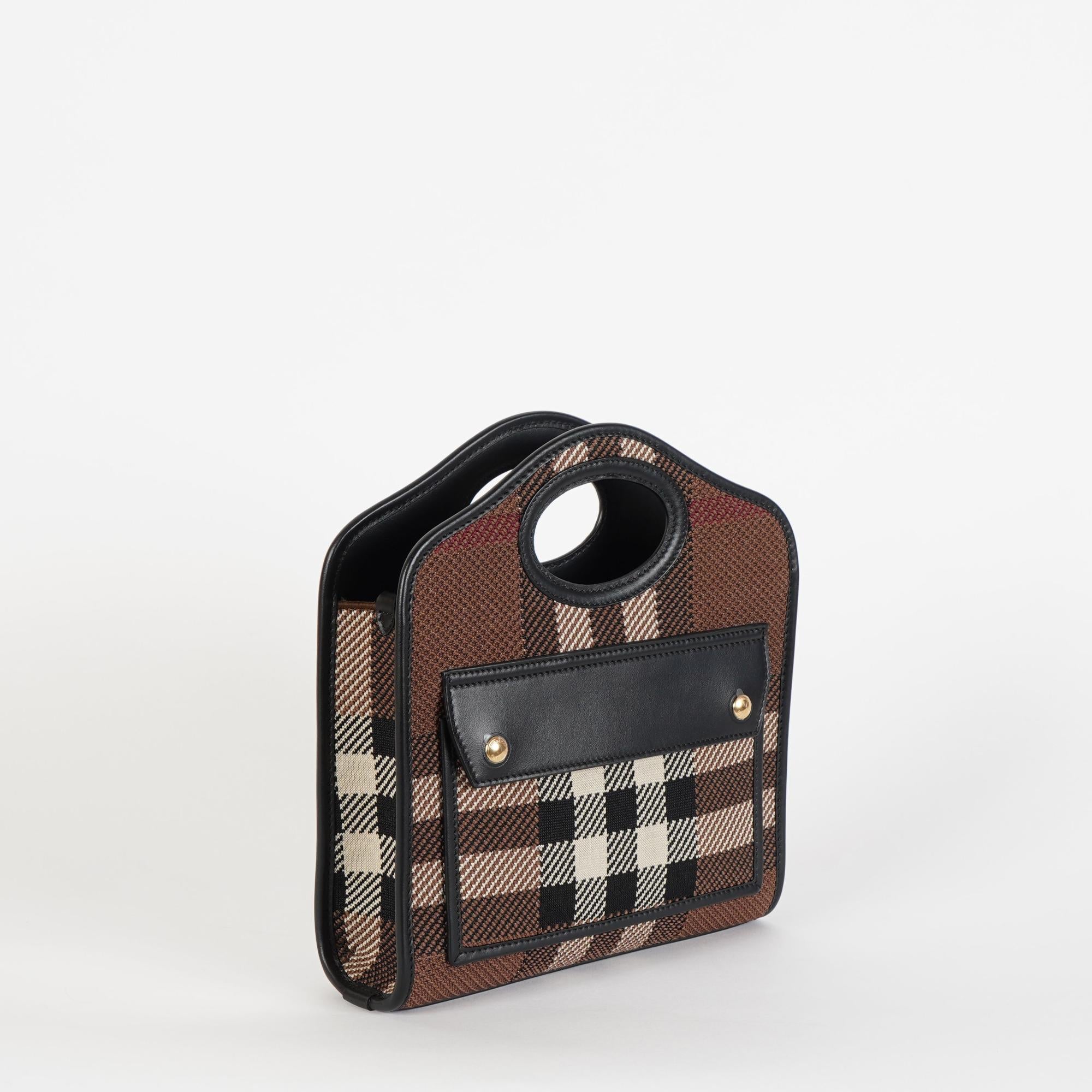 니트 체크 레더 미니 포켓 백