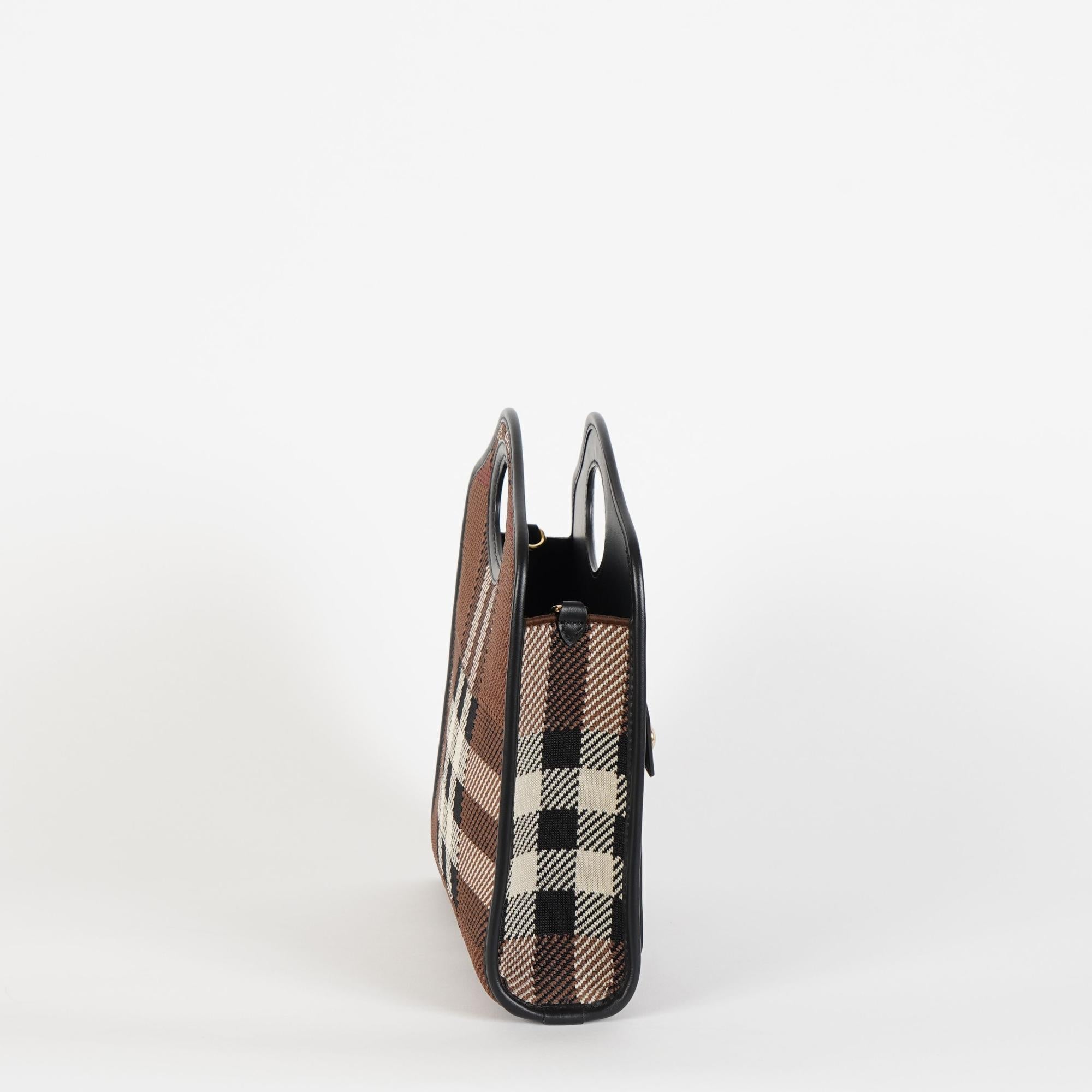 니트 체크 레더 미니 포켓 백