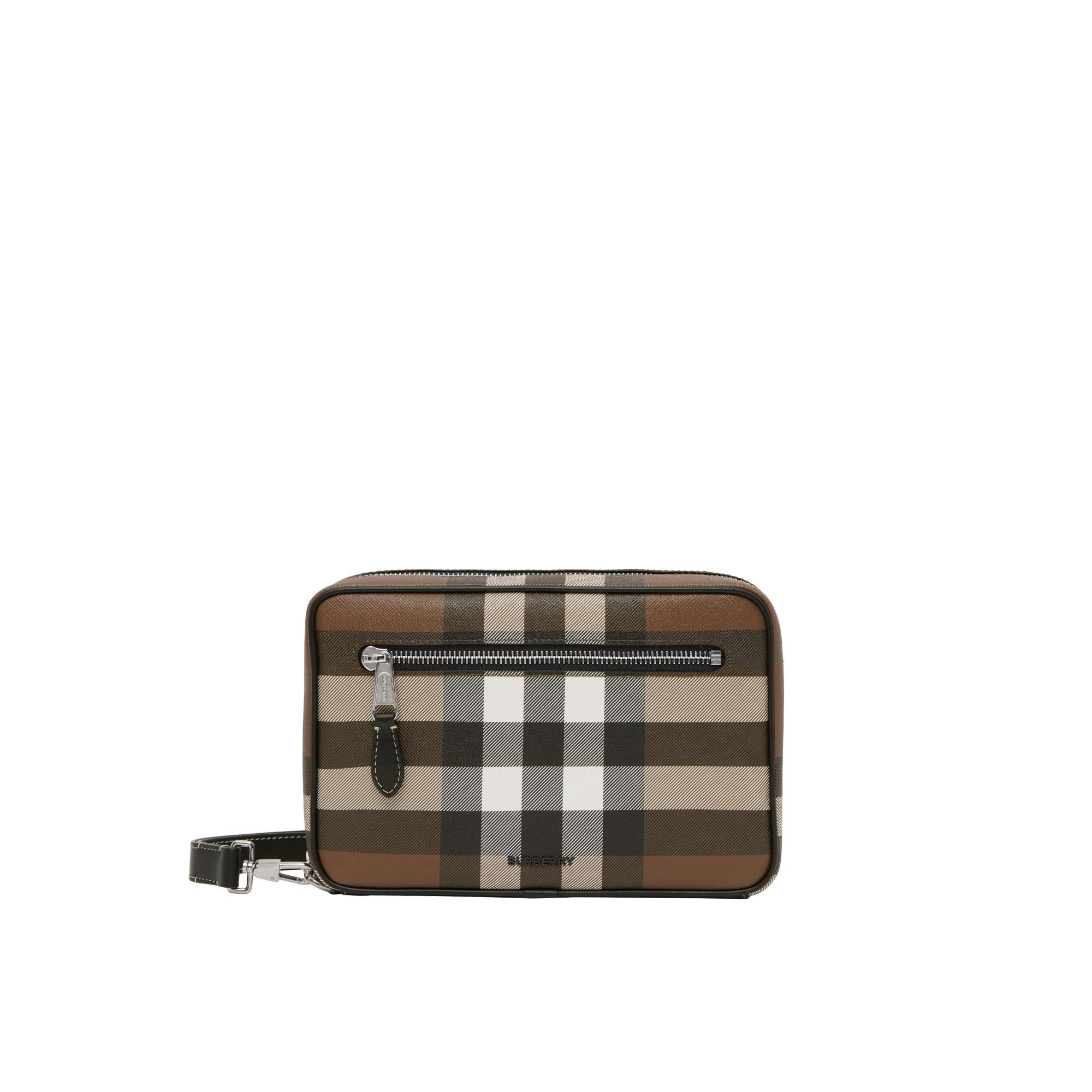 체크 레더 지퍼 파우치