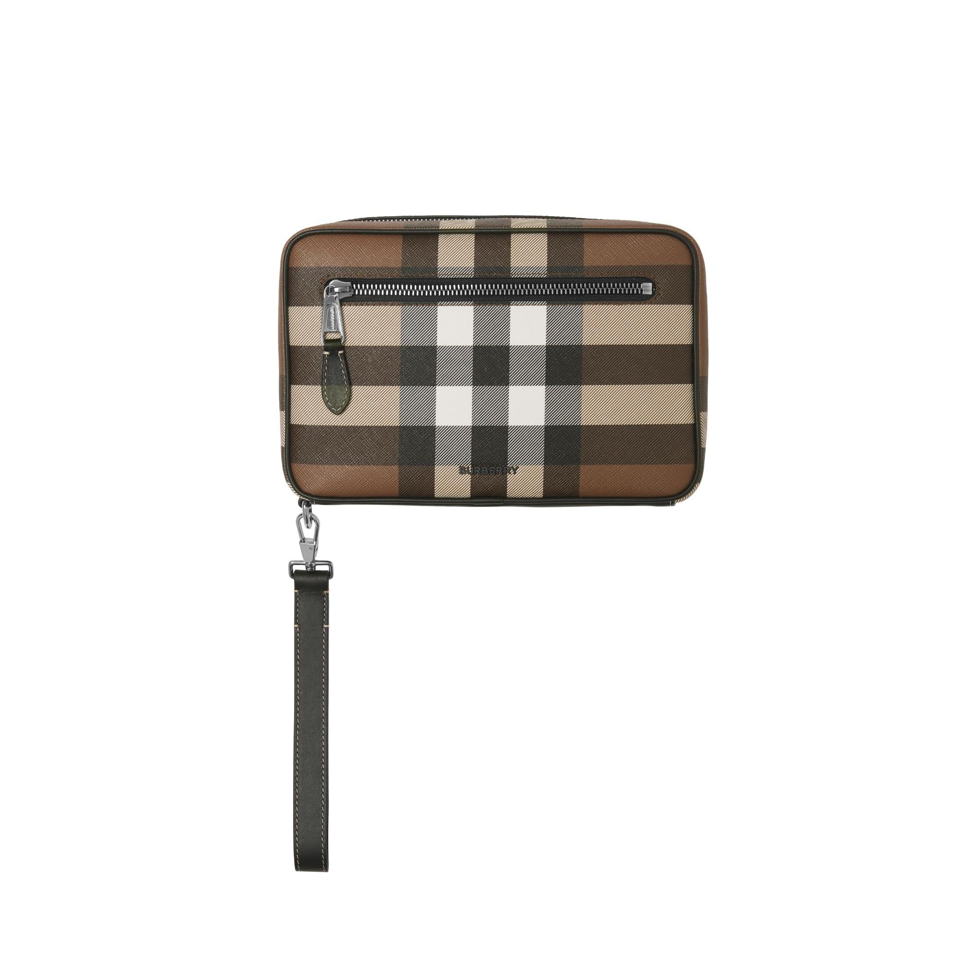 체크 레더 지퍼 파우치