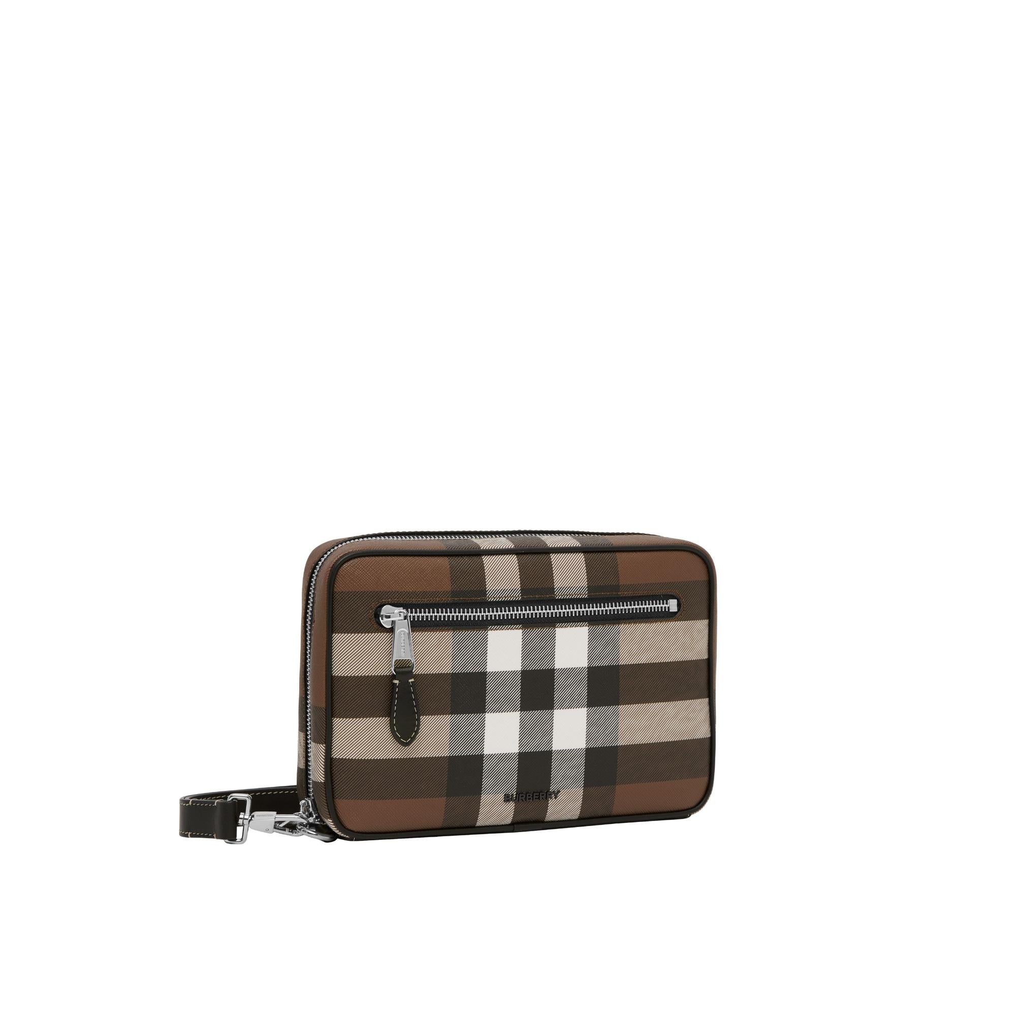 체크 레더 지퍼 파우치