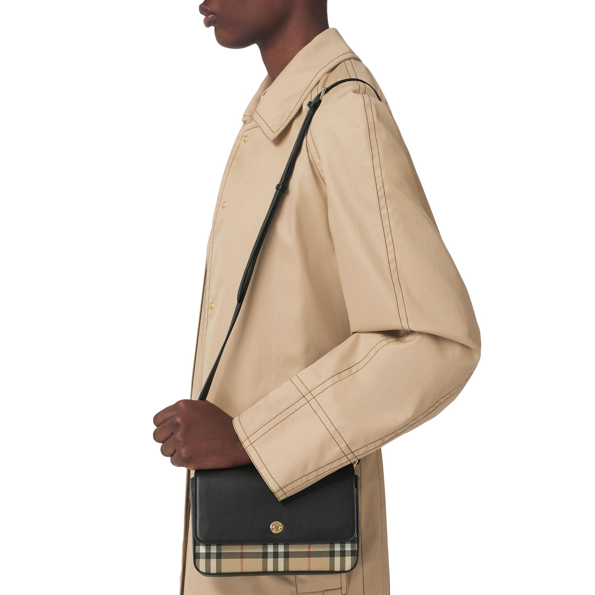 빈티지 체크 레더 미니 노트 백