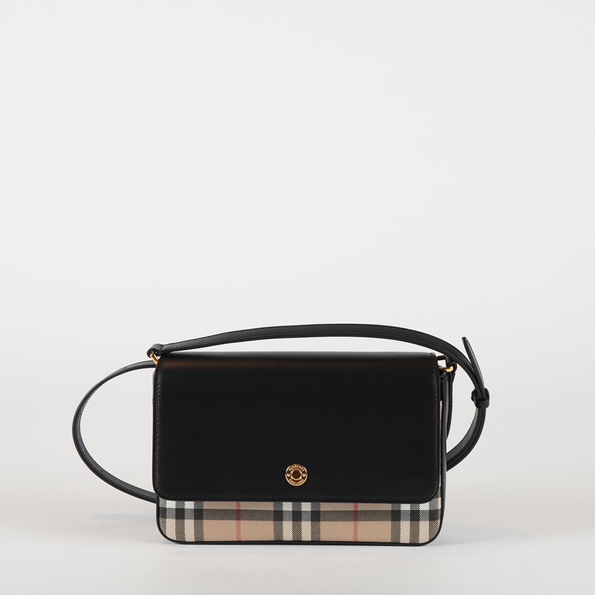 빈티지 체크 레더 미니 노트 백