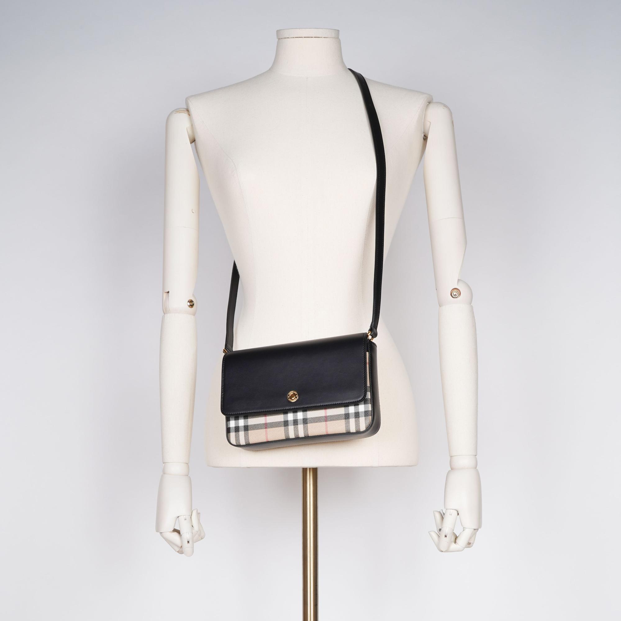 빈티지 체크 레더 미니 노트 백