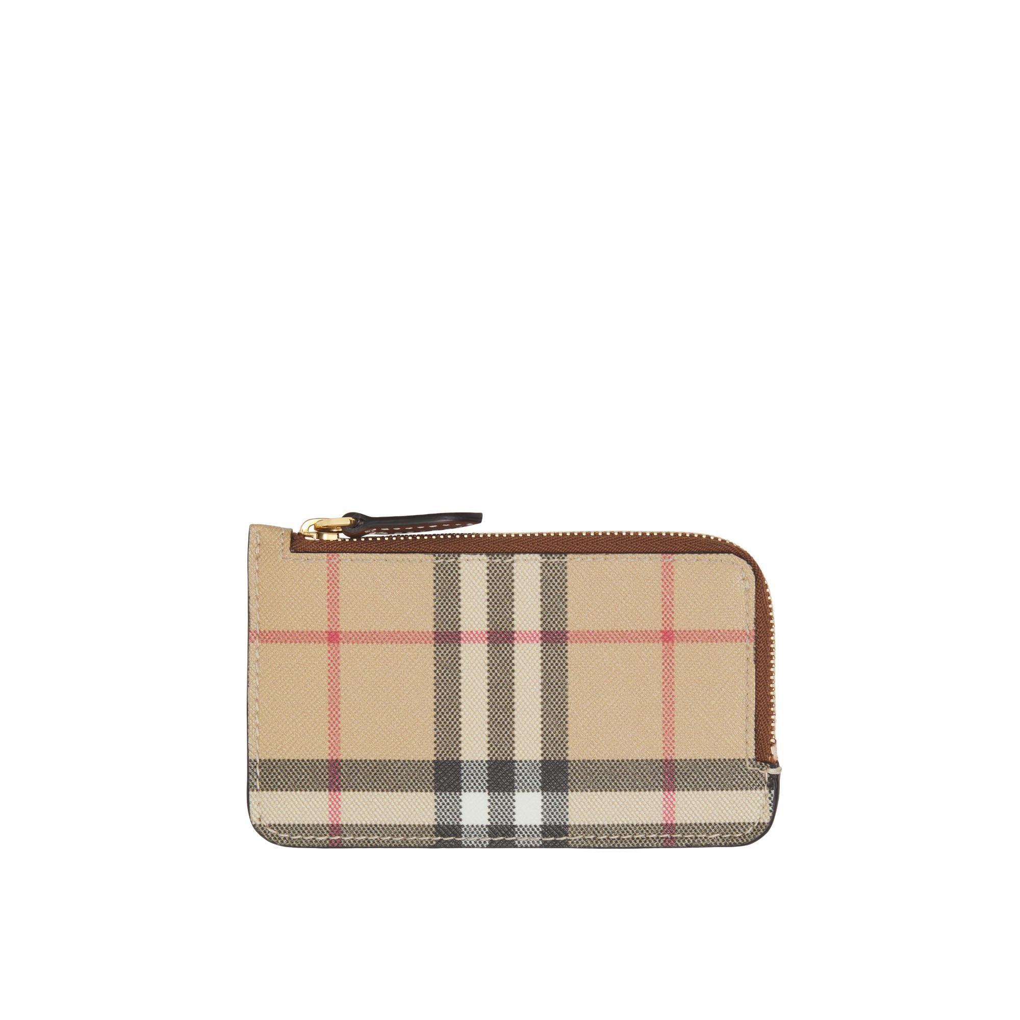 빈티지 체크 레더 지퍼 카드 케이스