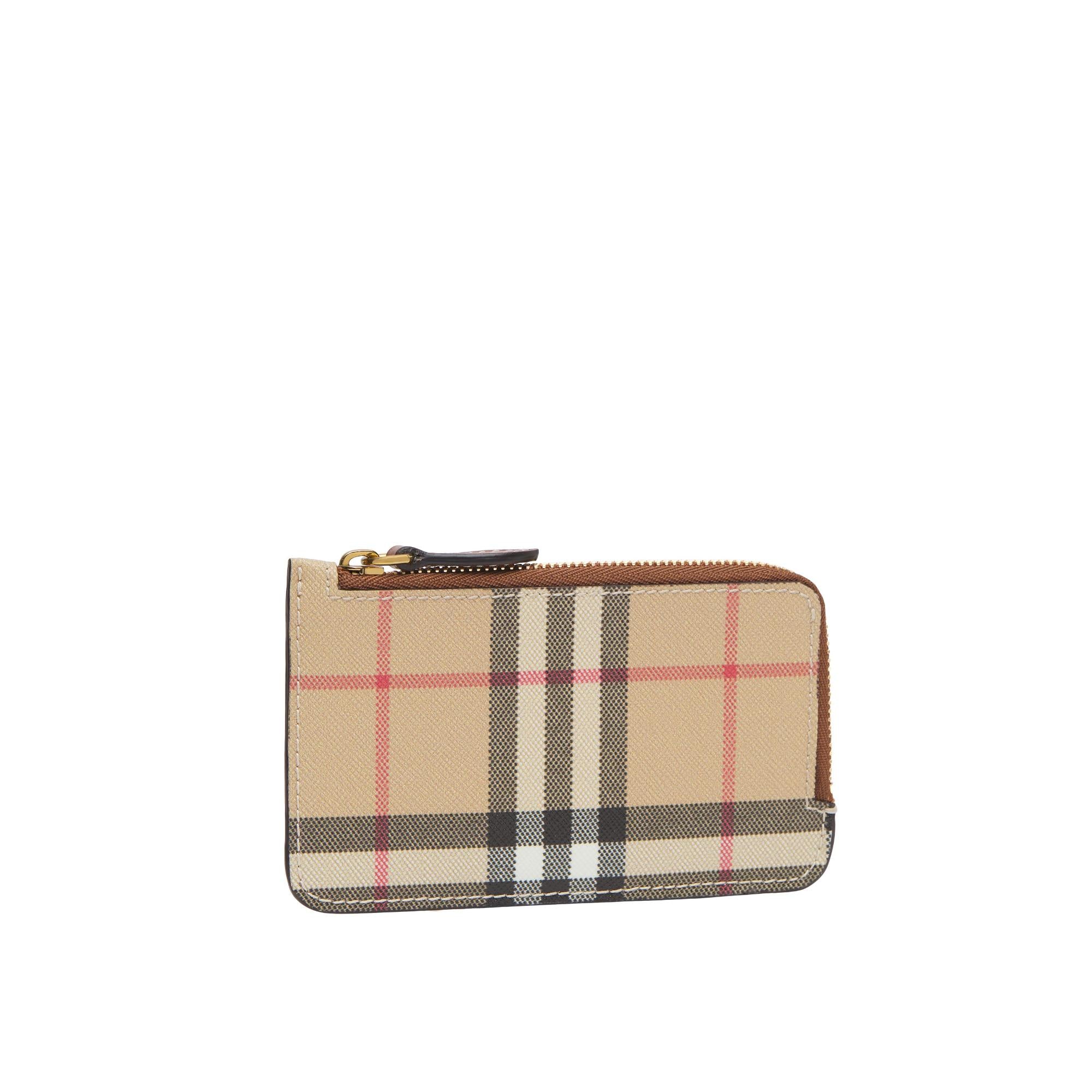 빈티지 체크 레더 지퍼 카드 케이스