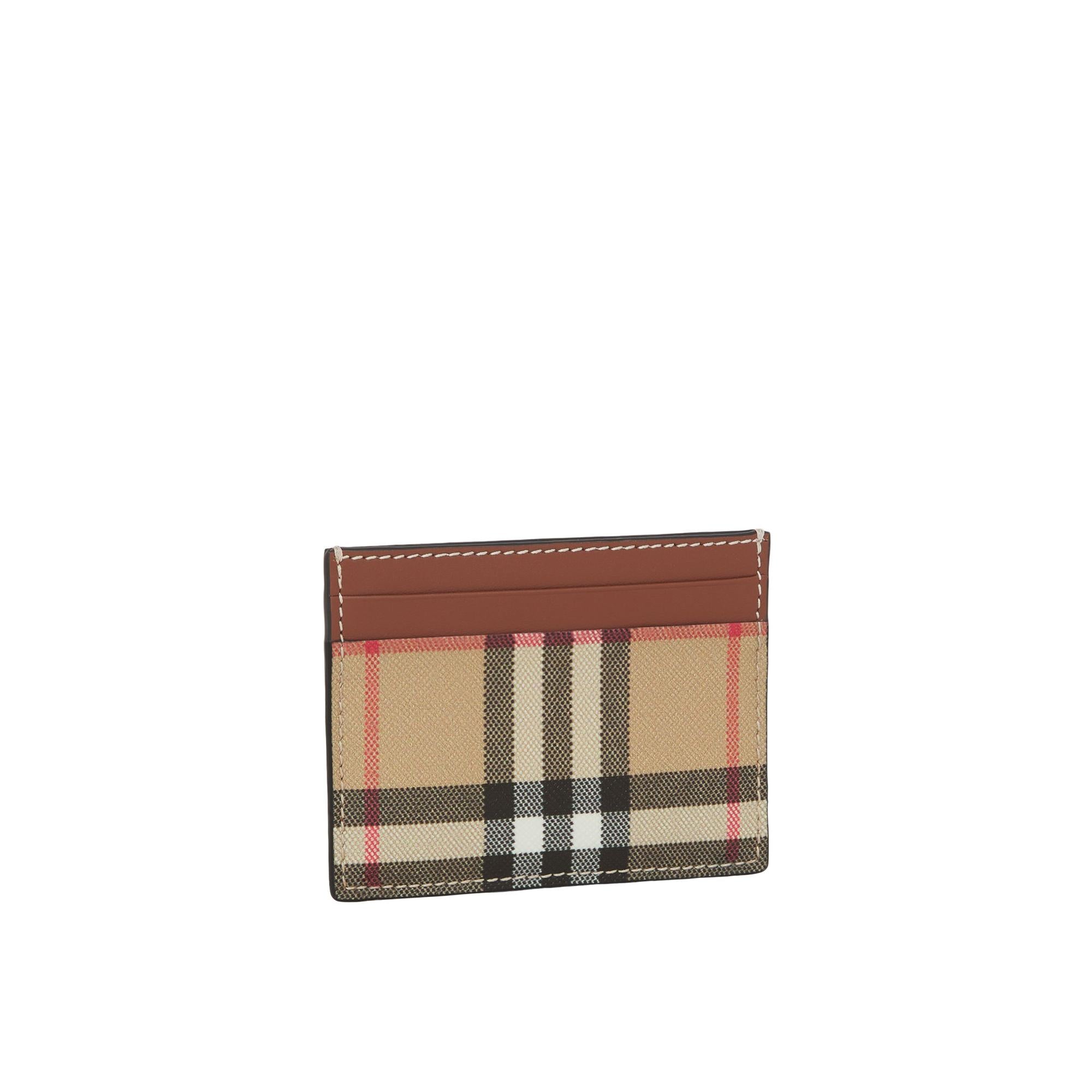 빈티지 체크 가죽 카드 케이스