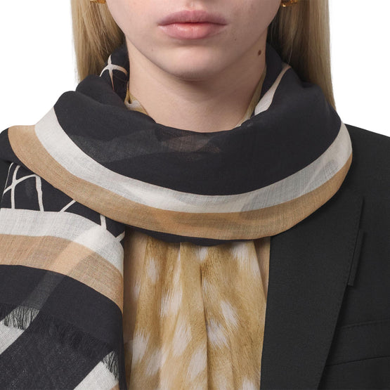 글로브 그래픽 울 실크 스퀘어 스카프