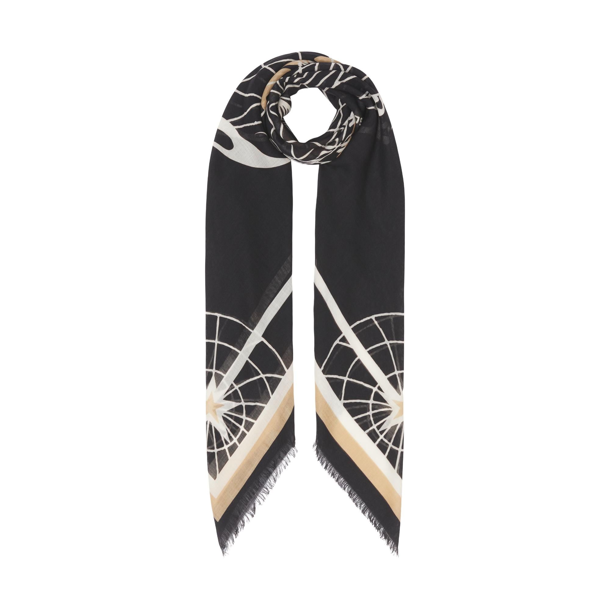 글로브 그래픽 울 실크 스퀘어 스카프