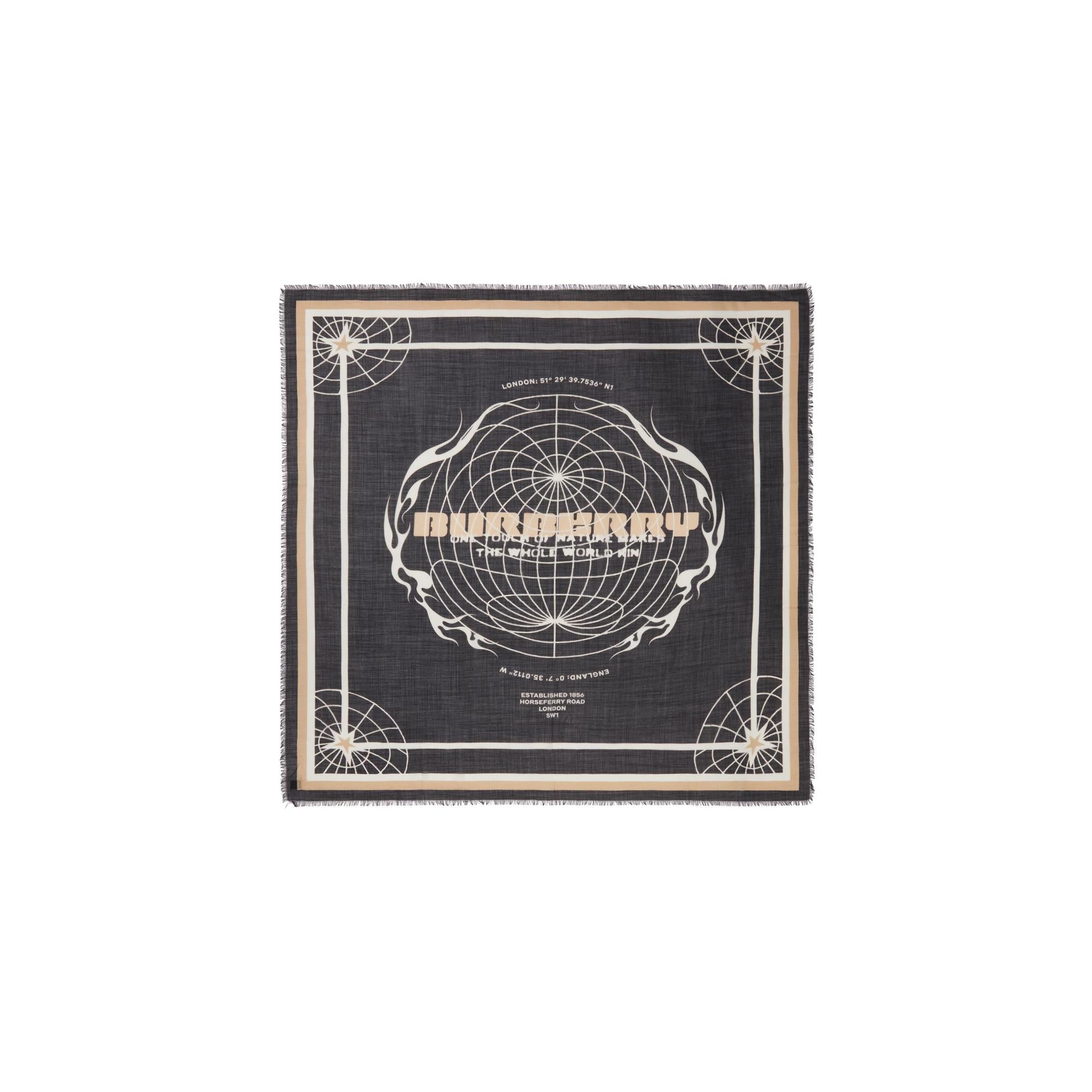 글로브 그래픽 울 실크 스퀘어 스카프