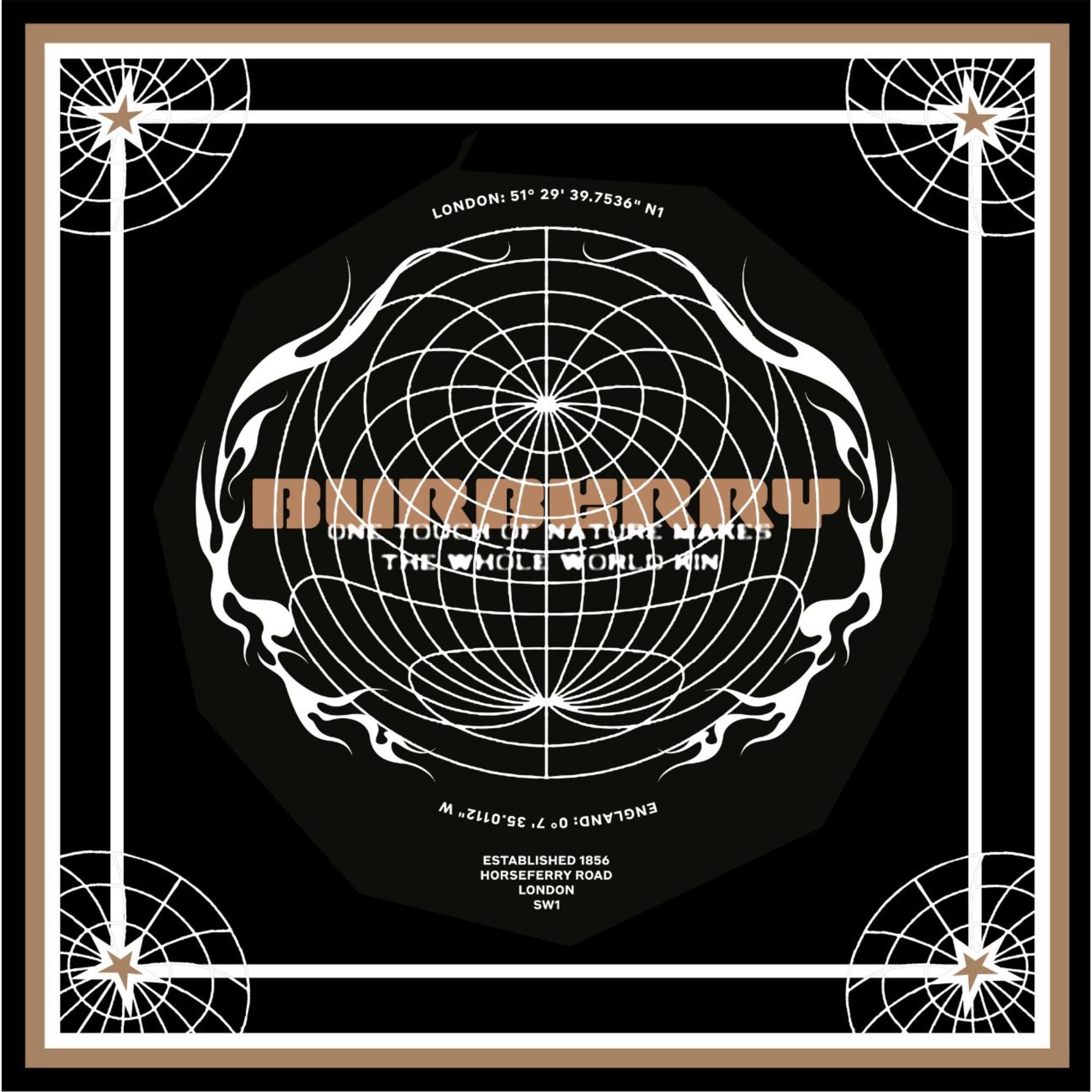 글로브 그래픽 울 실크 스퀘어 스카프