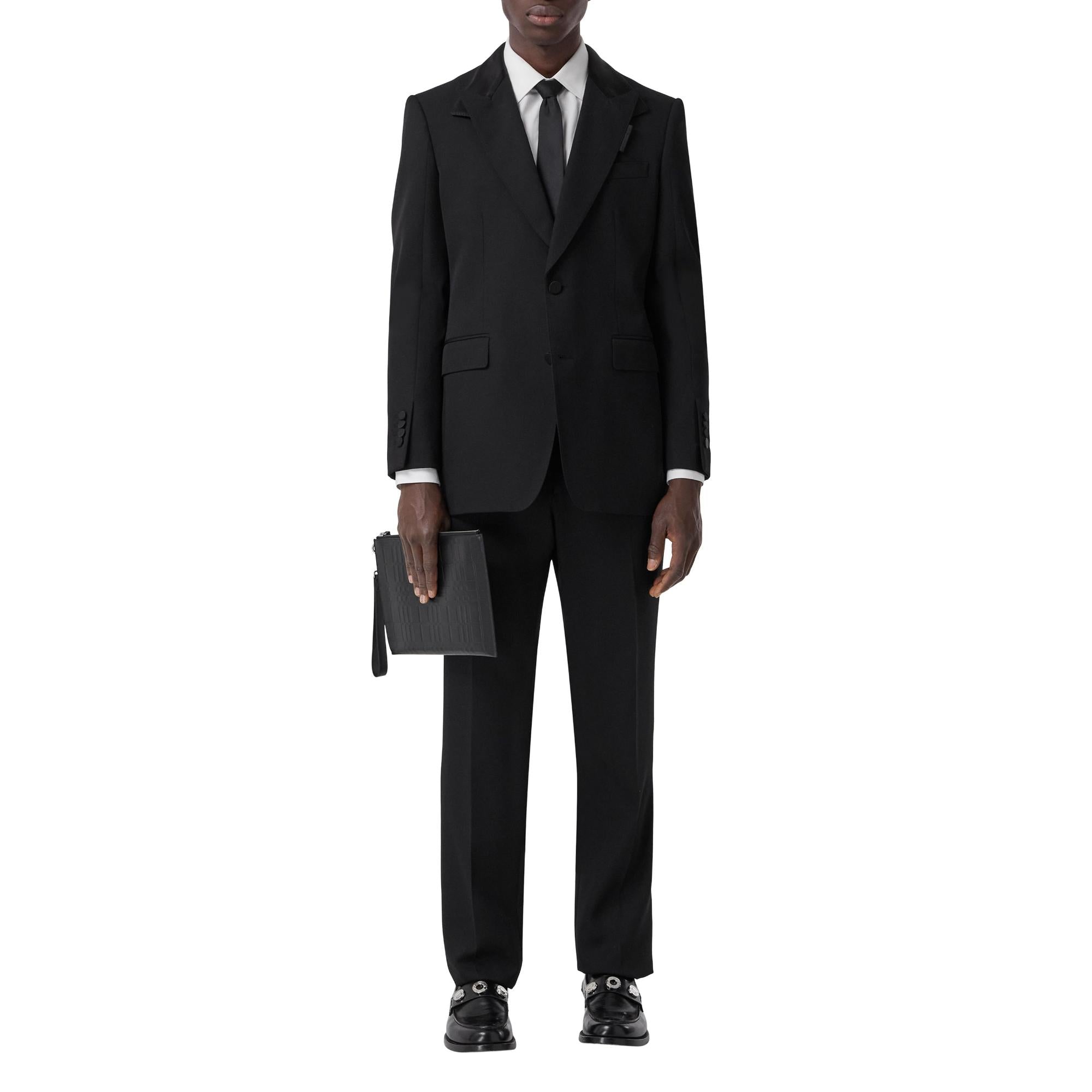 라지 엠보싱 체크 레더 지퍼 파우치