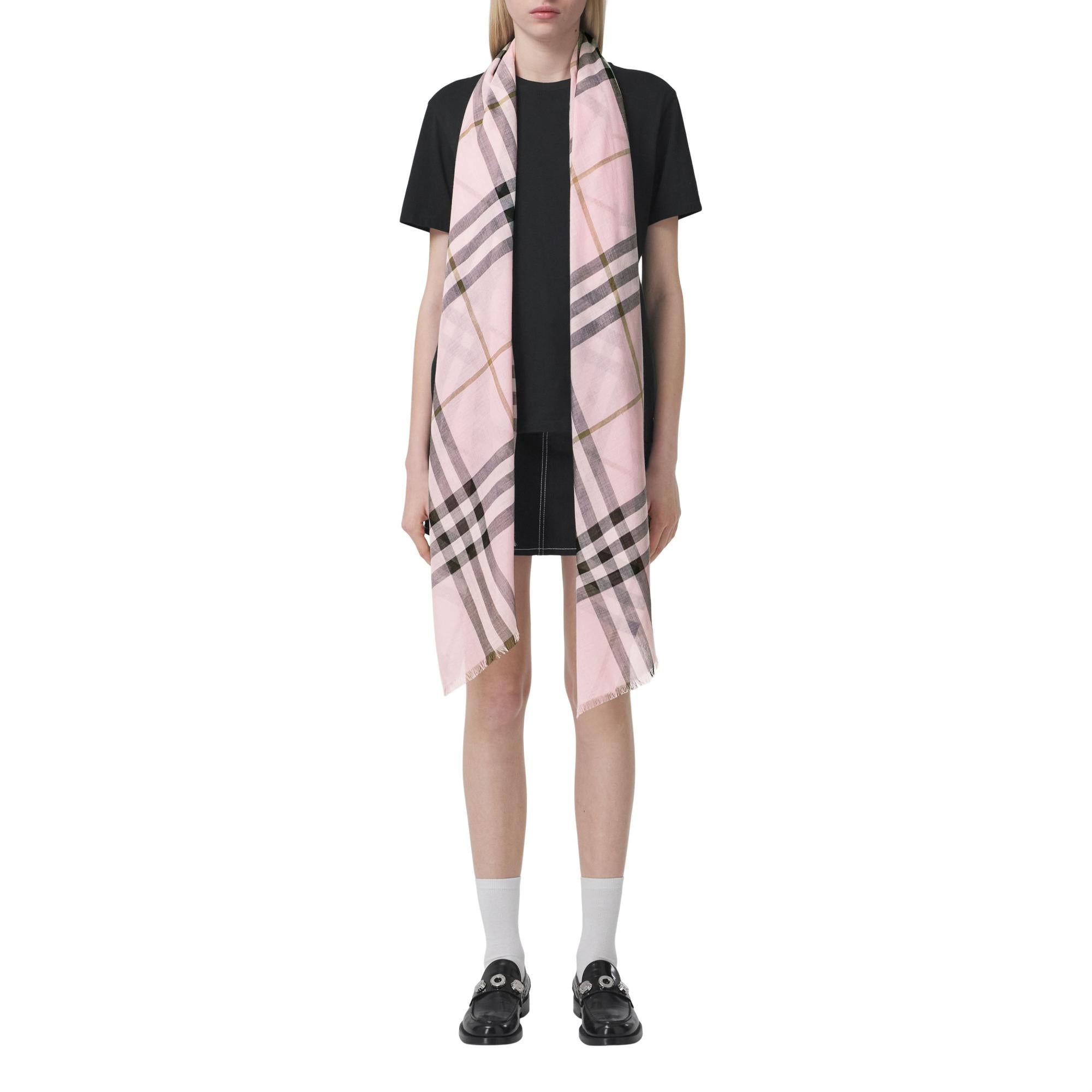 라이트 체크 울 실크 스카프