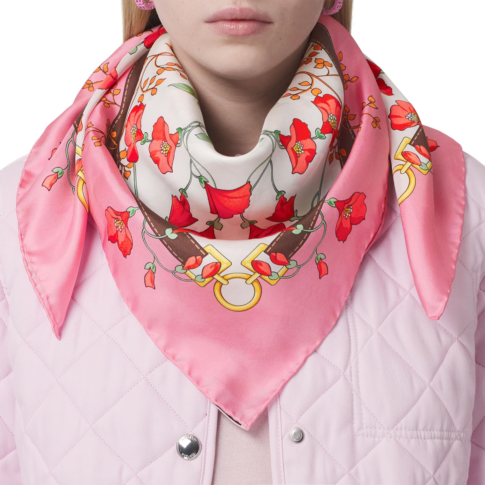 플로럴 프린트 실크 스퀘어 스카프