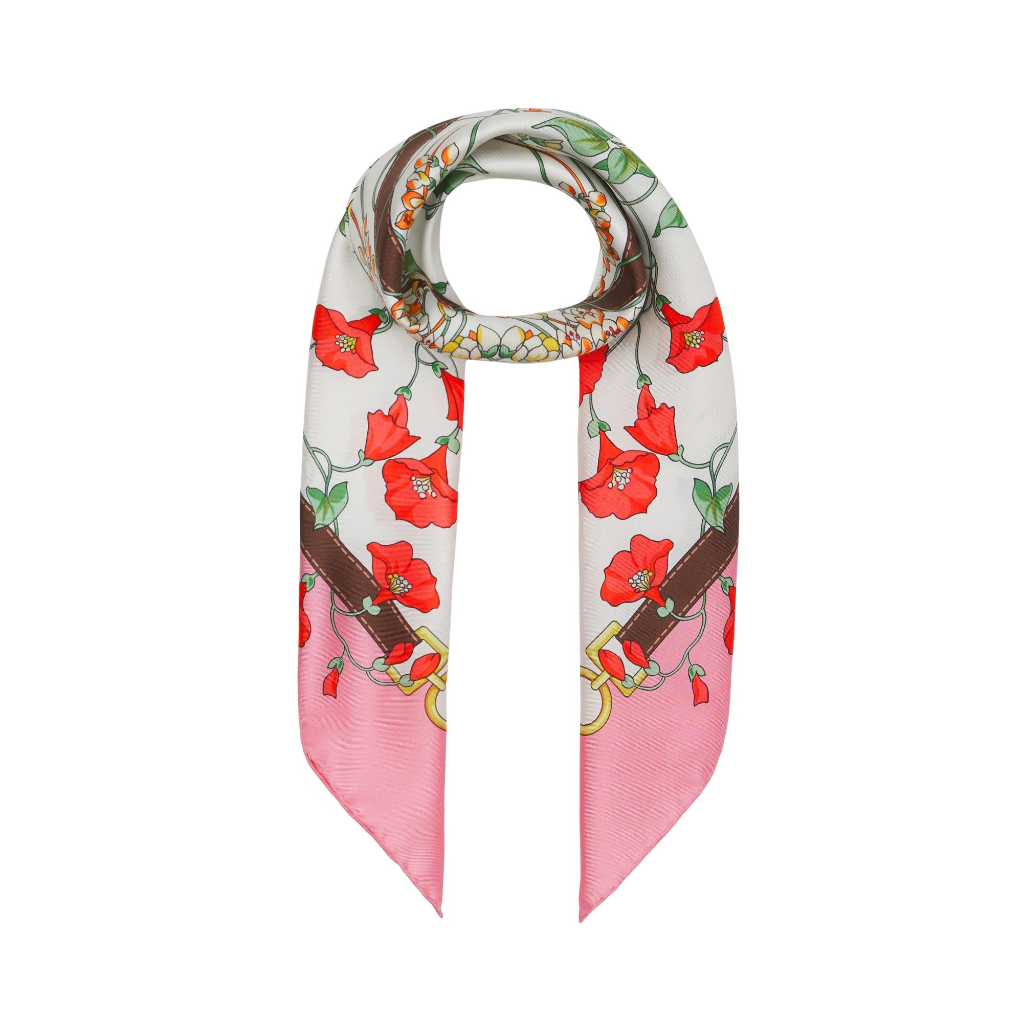 플로럴 프린트 실크 스퀘어 스카프