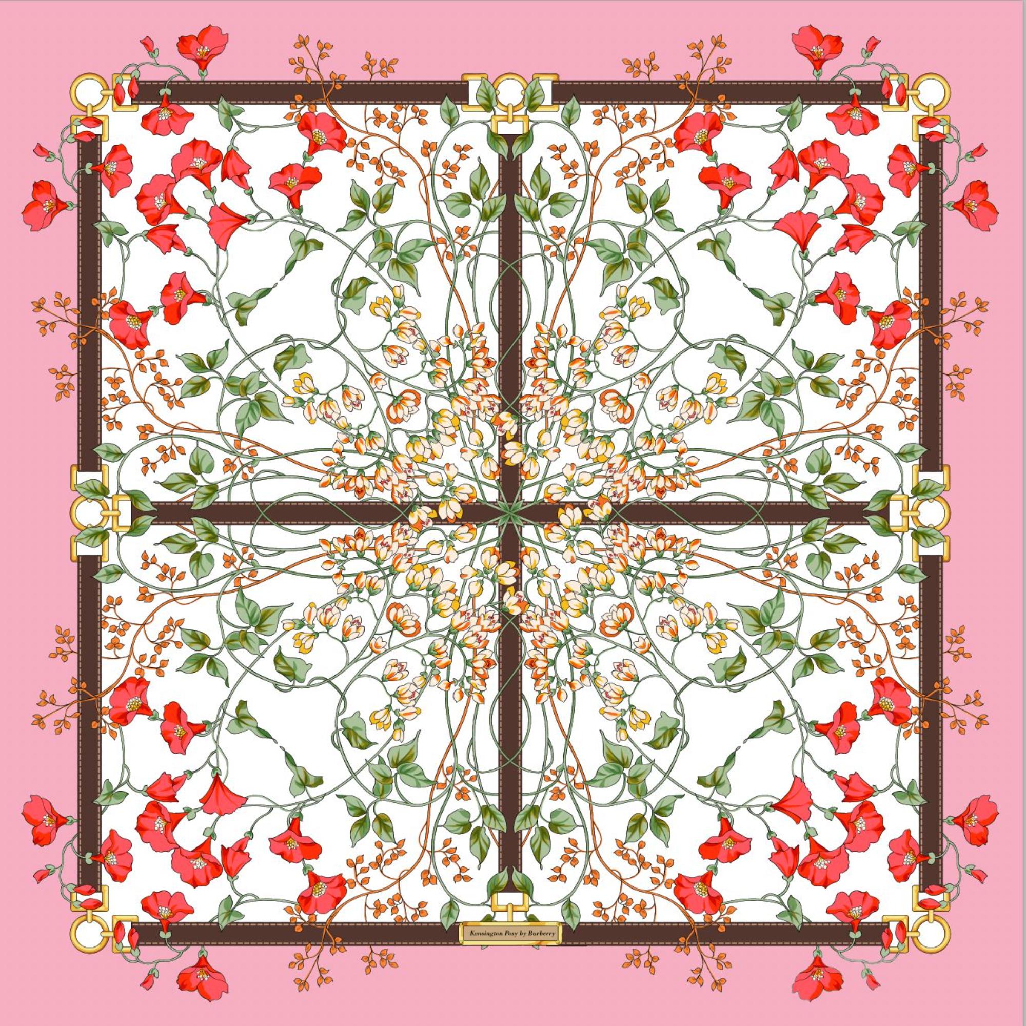 플로럴 프린트 실크 스퀘어 스카프