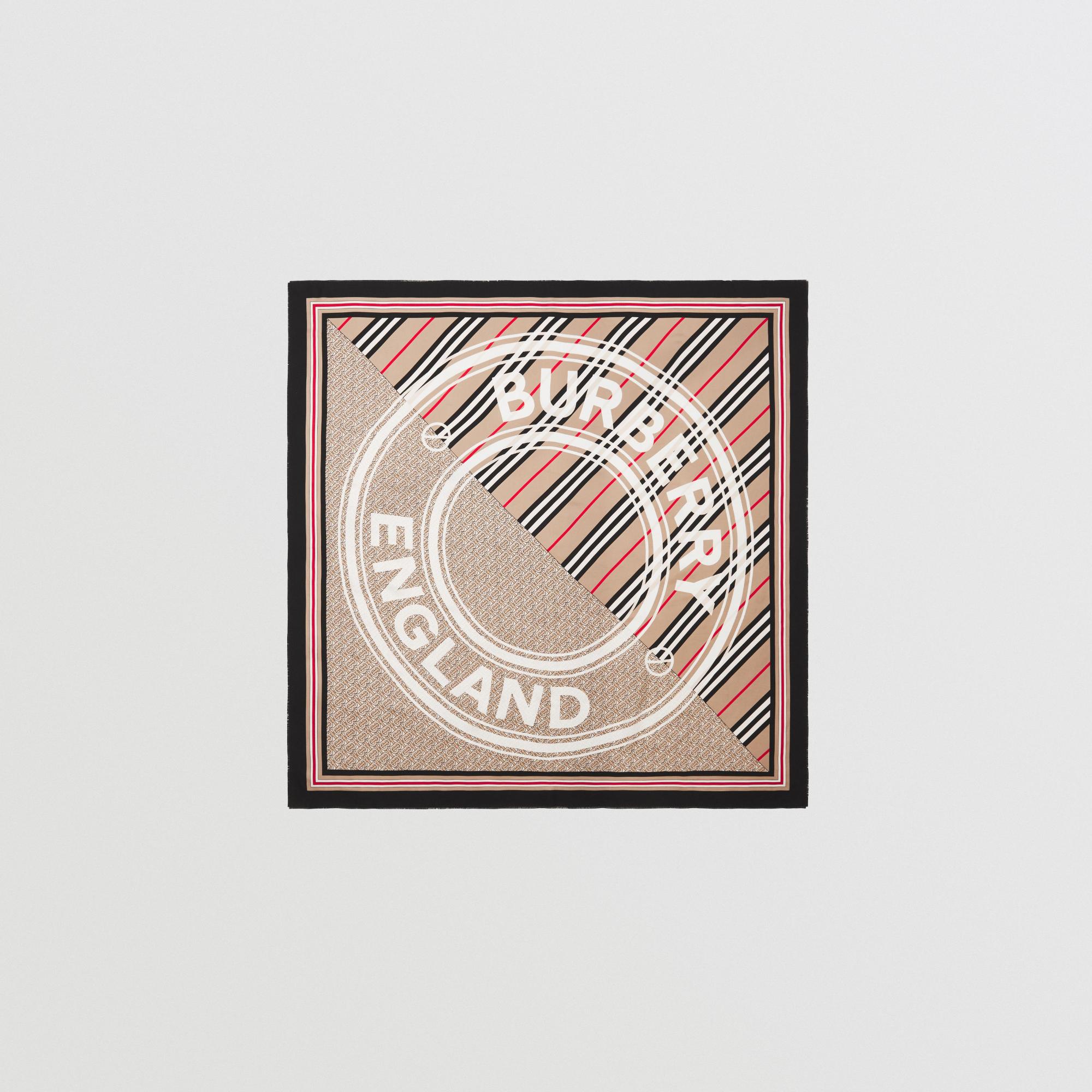 몽타주 프린트 실크 스퀘어 스카프