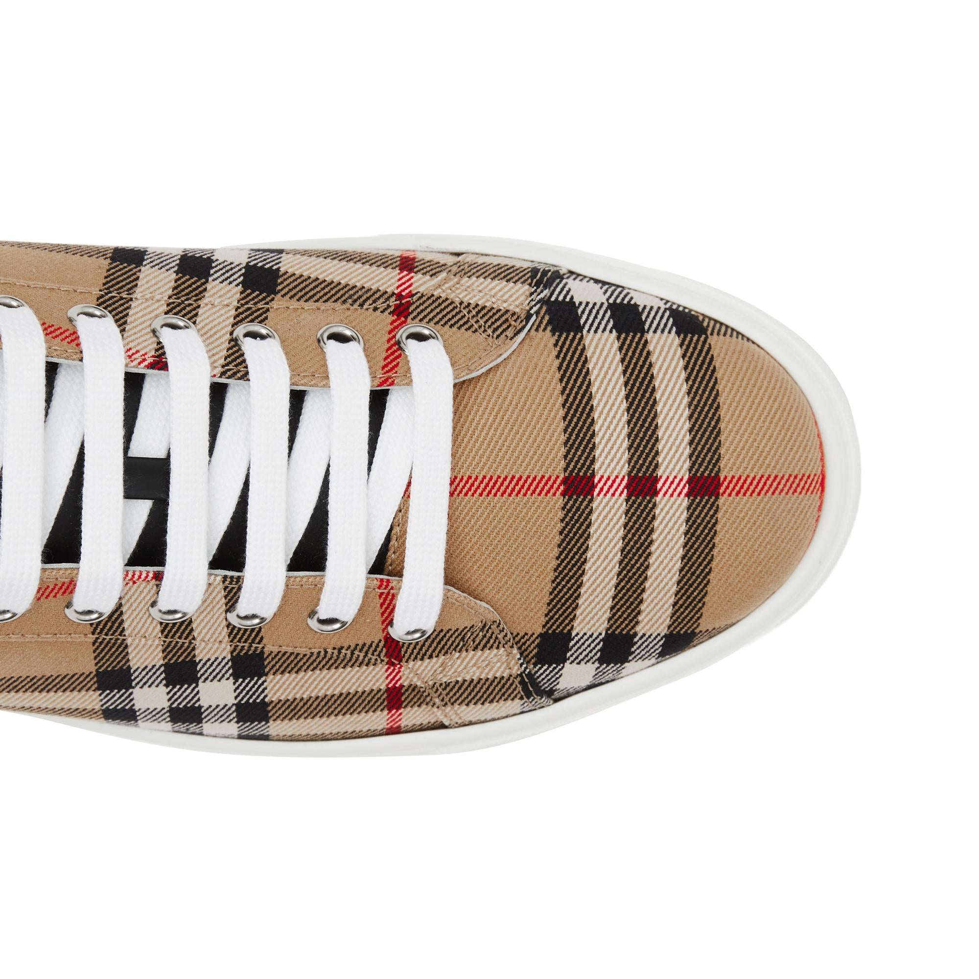 빈티지 체크 코튼 레더 스니커즈